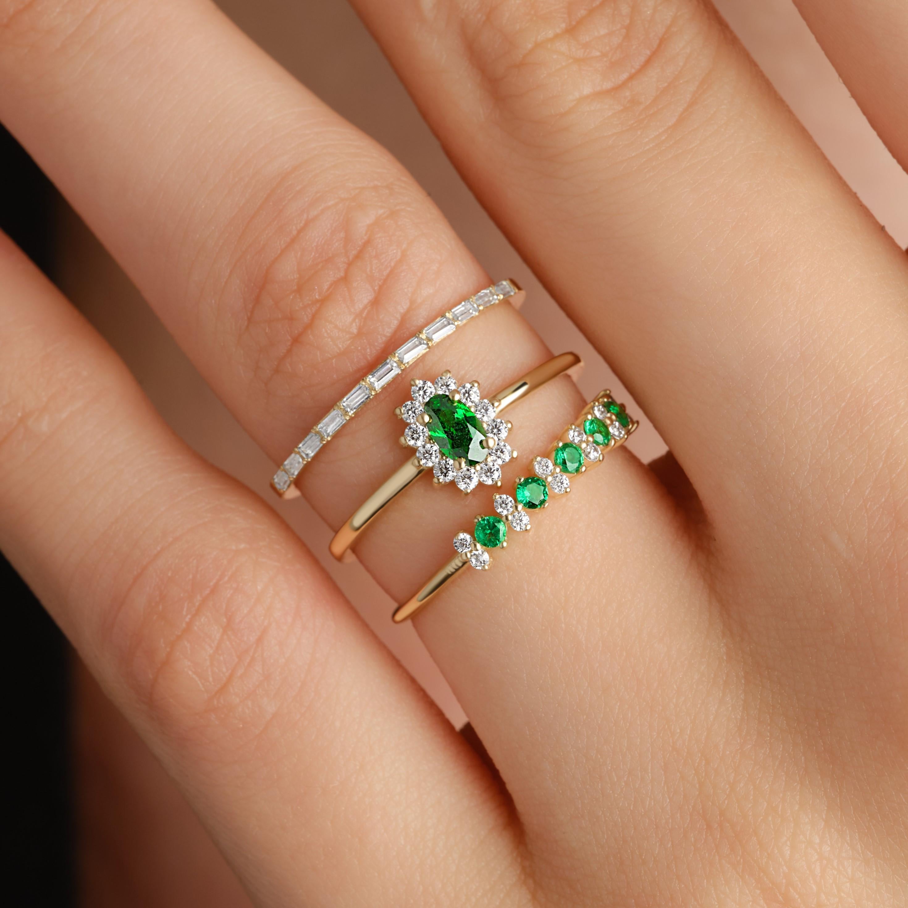 Emerald Engagement Ring Solid Gold Stacking Band