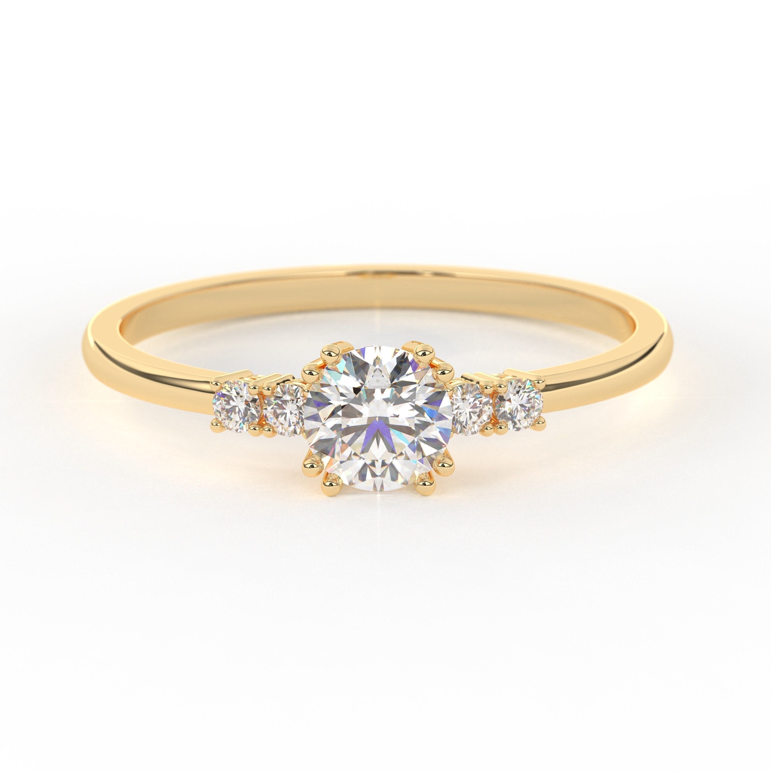 Round Cut Brillant Diamond Engagement Ring, Minimalist 14K Dainty Wedding Band, Anniversary Birthday Ring Her, Unique Promise Ring Bride