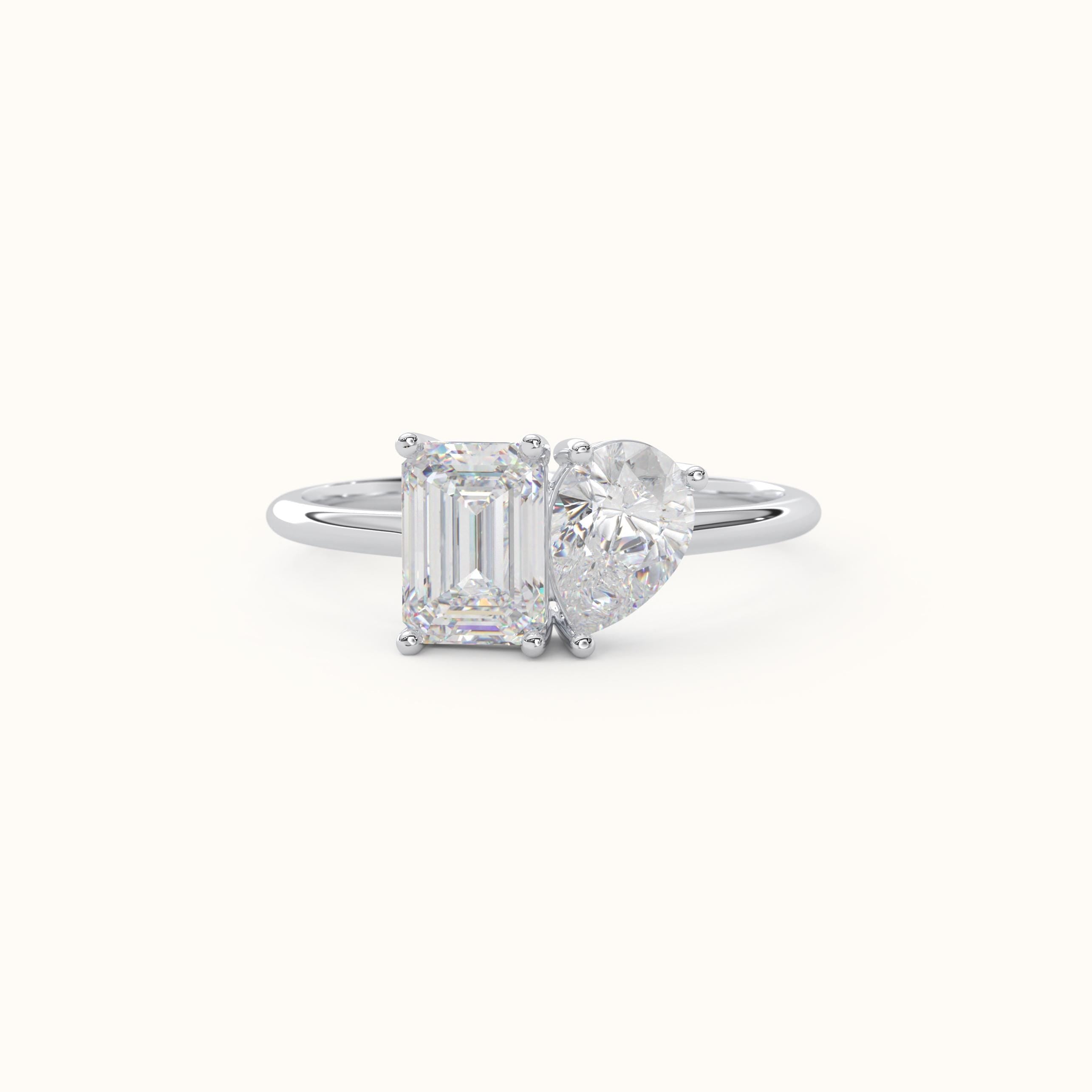 Toi Et Moi Ring Two Stone Solid Gold Pear Cut Diamond