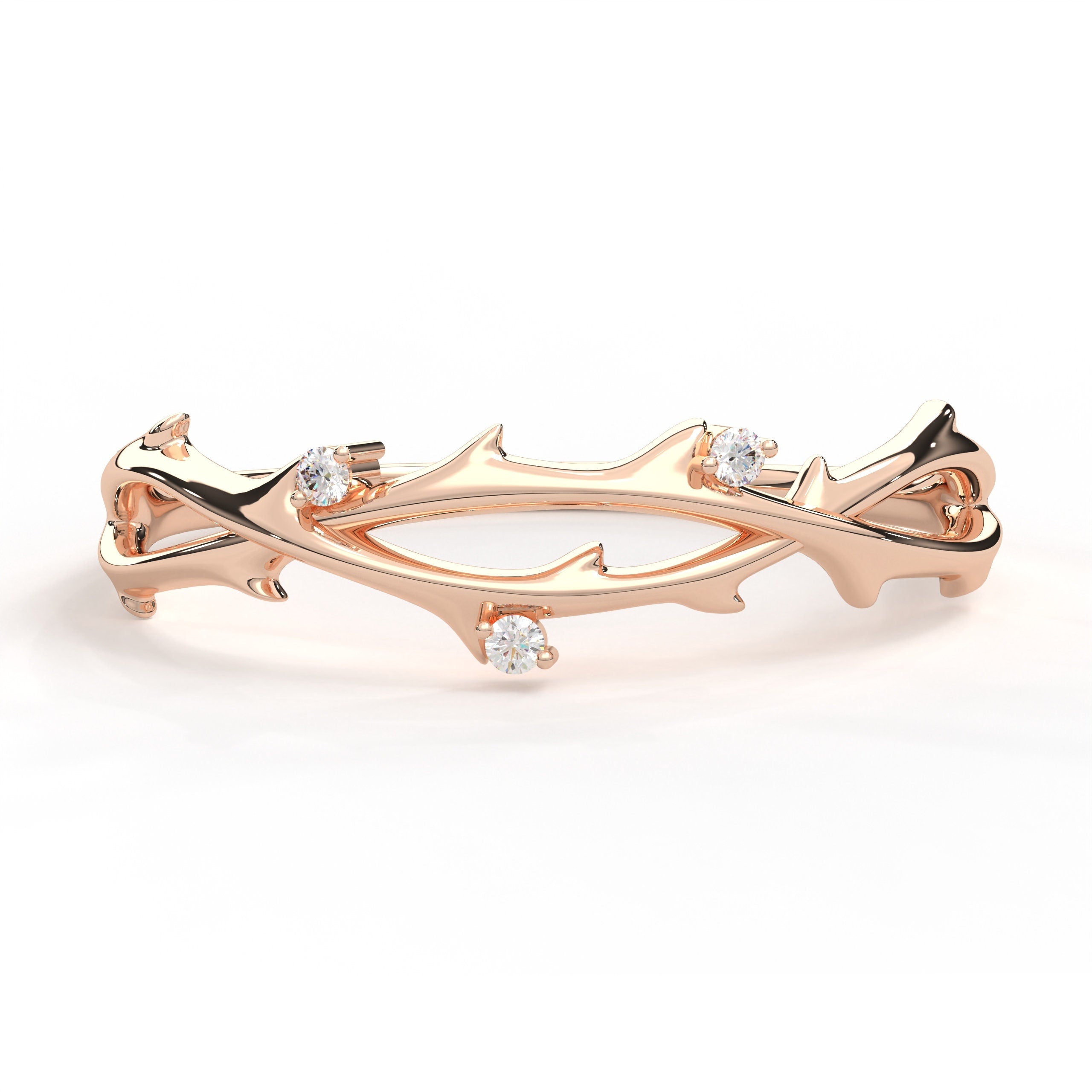 Gold Floral Ring Handmade Diamond Twig Band