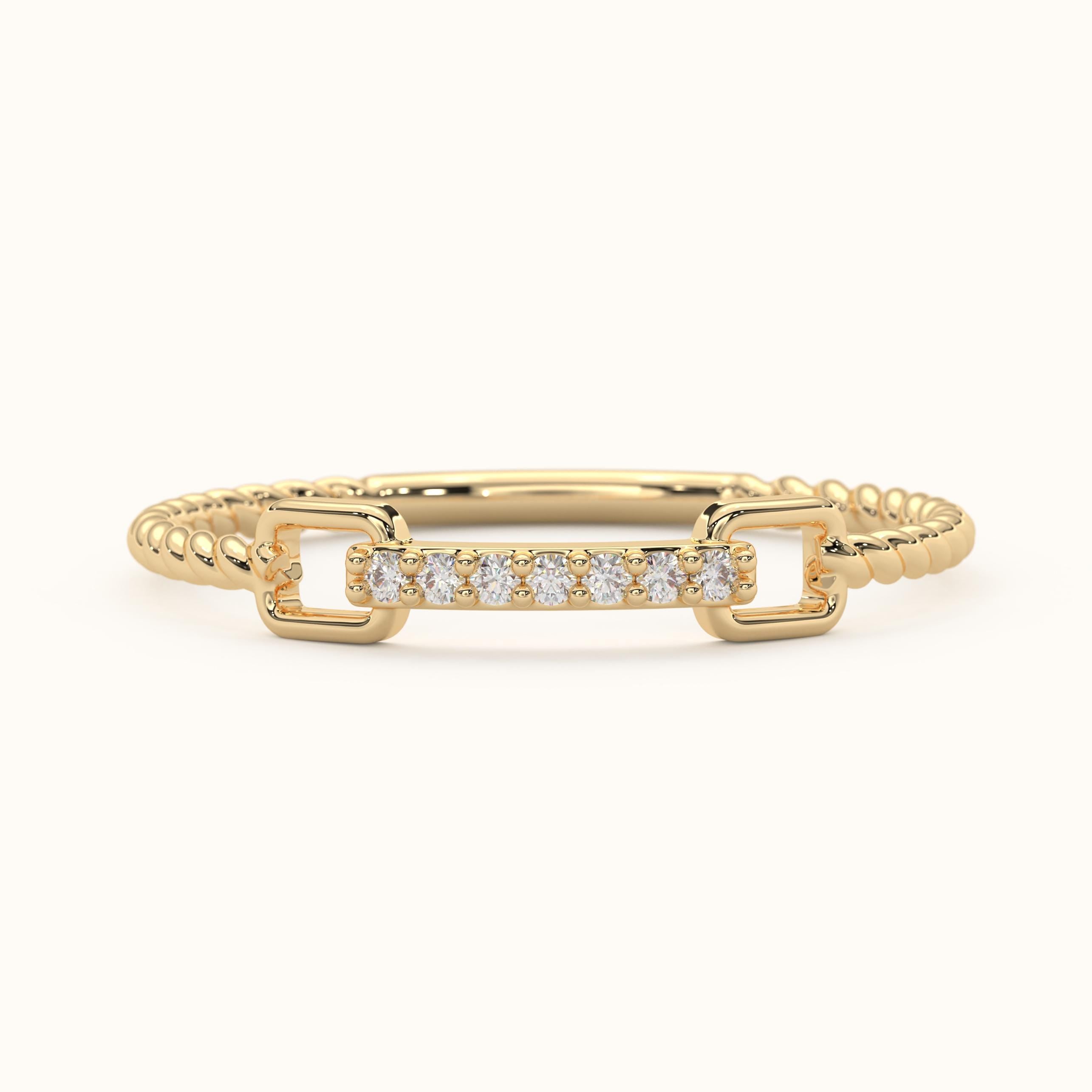 Solid Gold Twisted Rope Pave Ring