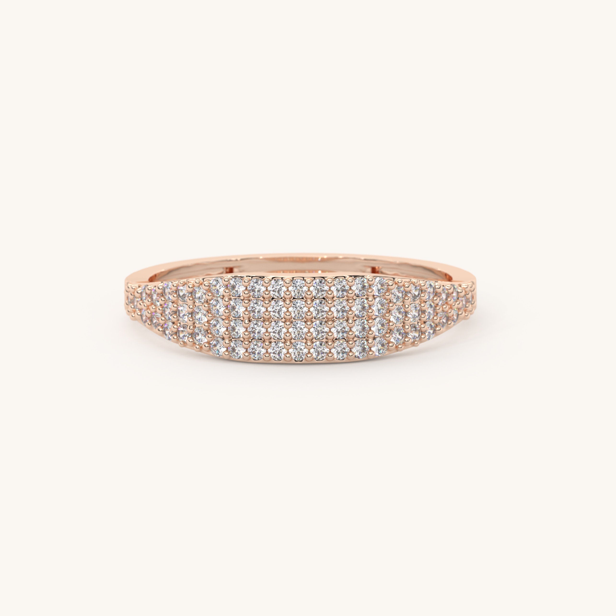 Pave Diamond Solid Gold Delicate Sparkling Band