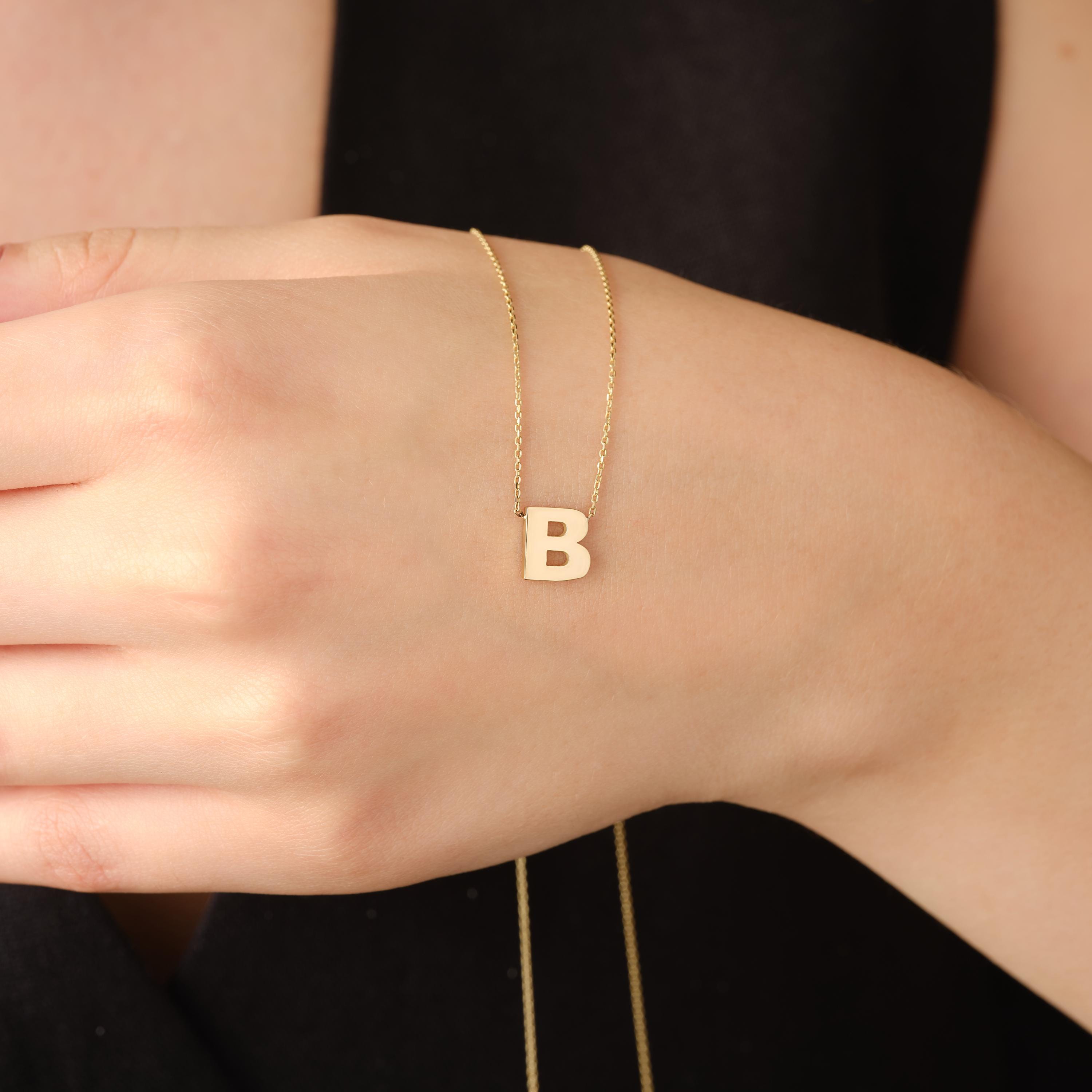 B Initial Necklace Gold