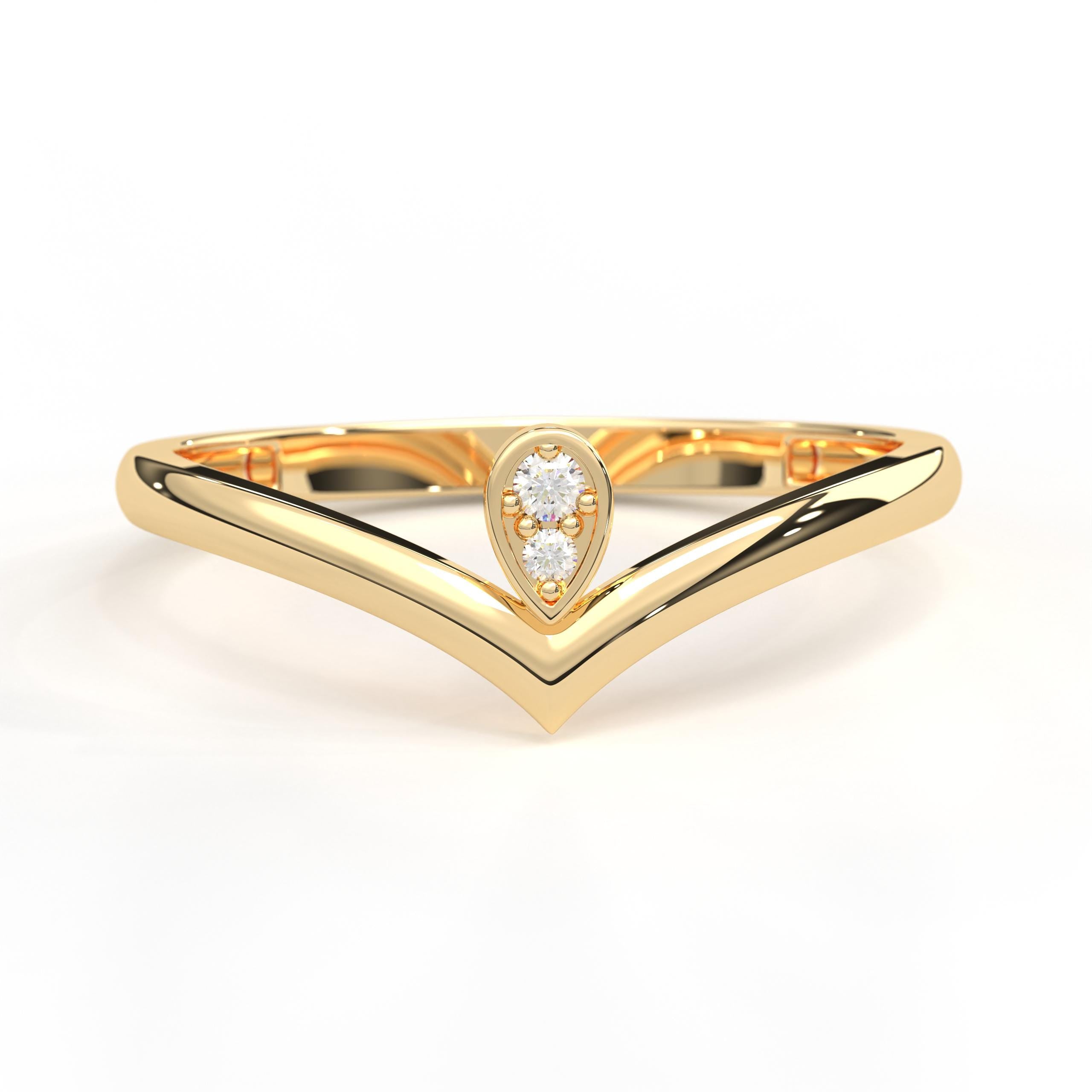 Solid Gold Chevron Ring Stackable Band