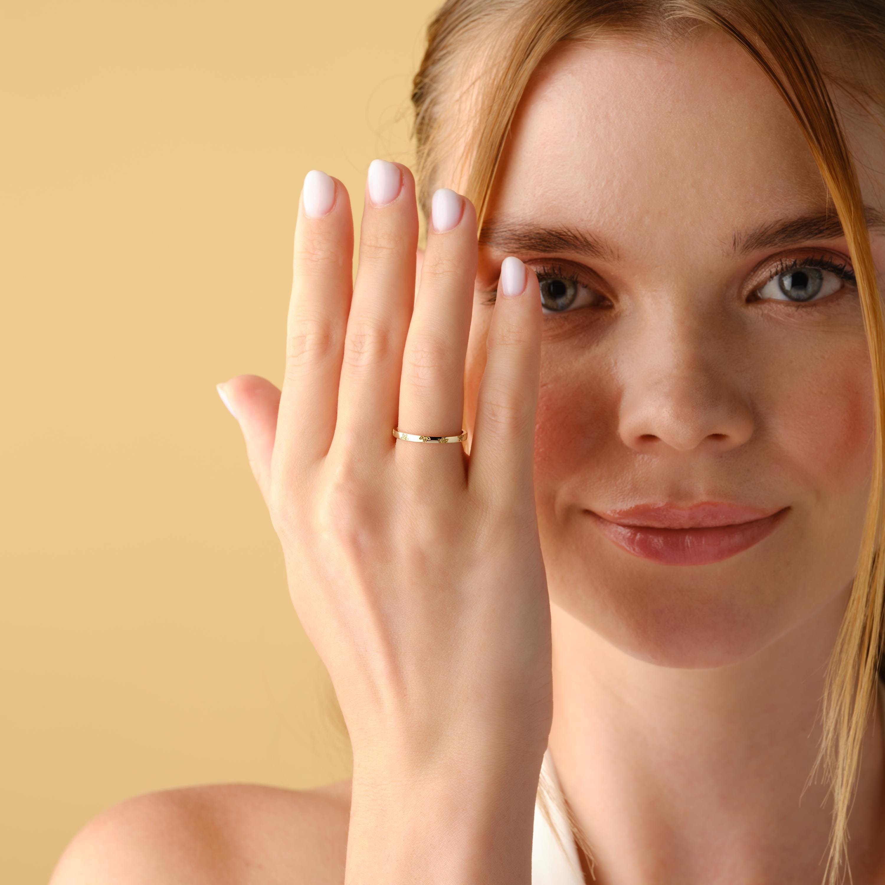 Solid Gold Floral Band Solid Gold Ring Comfort Fit