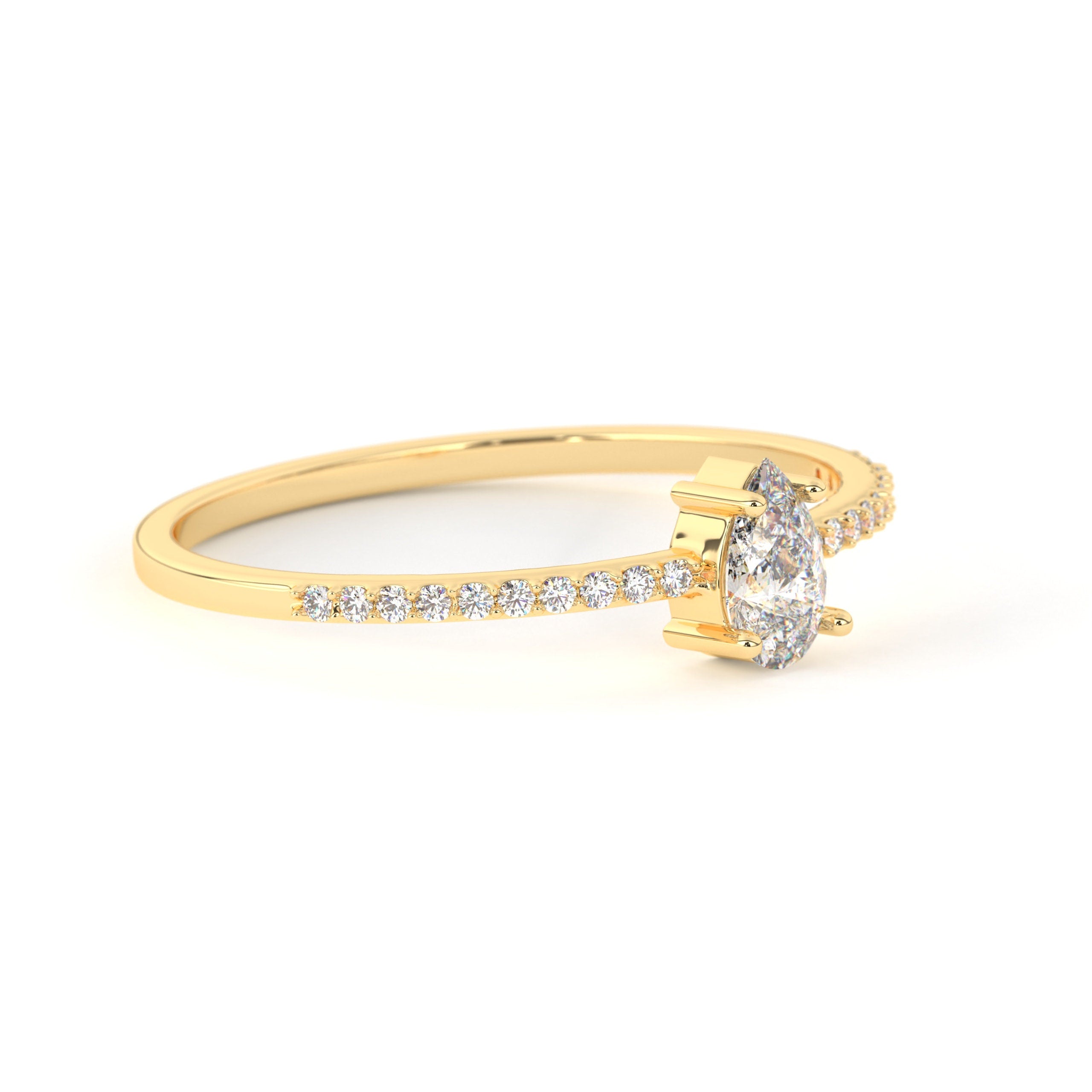 Pear Cut Diamond Ring Solid Gold Band