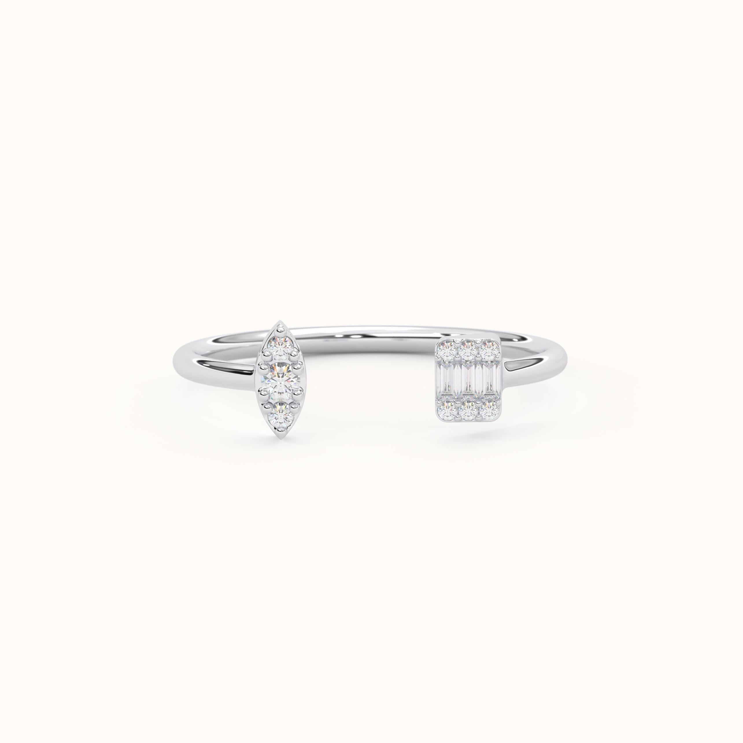 Open Cuff Gold Ring Solid Gold Band Diamond Cluster