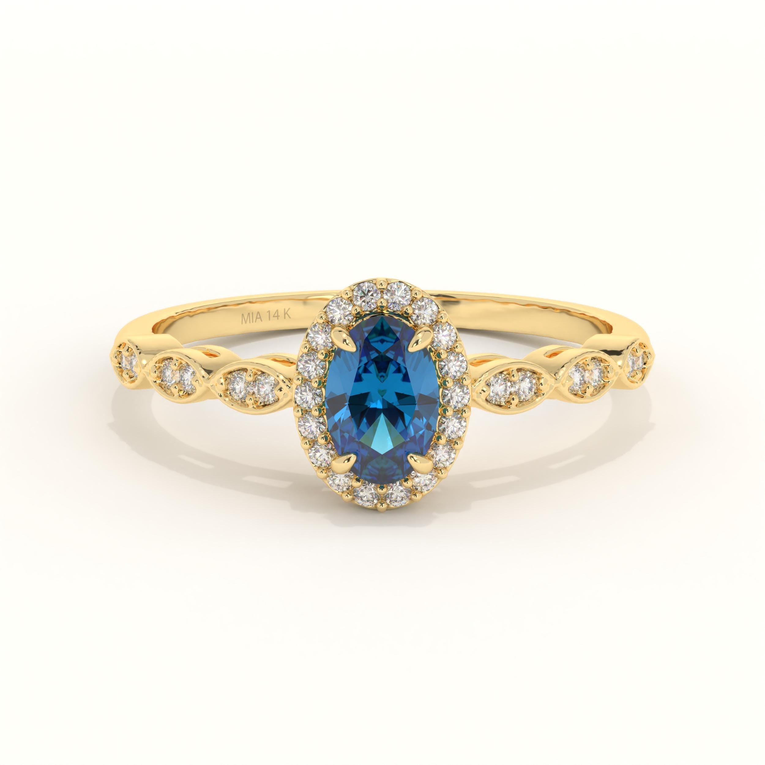 Solid Gold Blue Topaz Engagement Ring