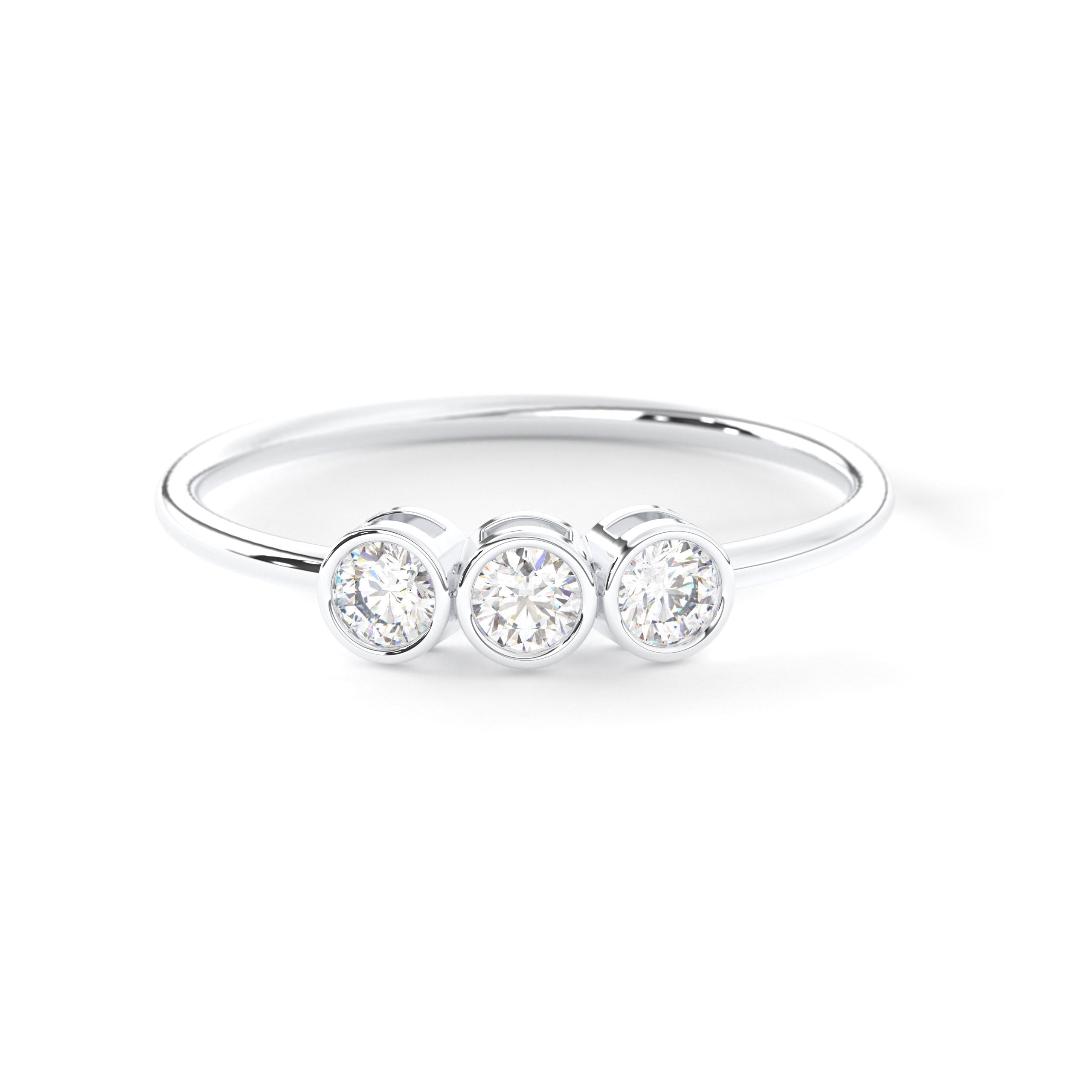 Solid Gold Bezel Set Three Stone Engagement Ring