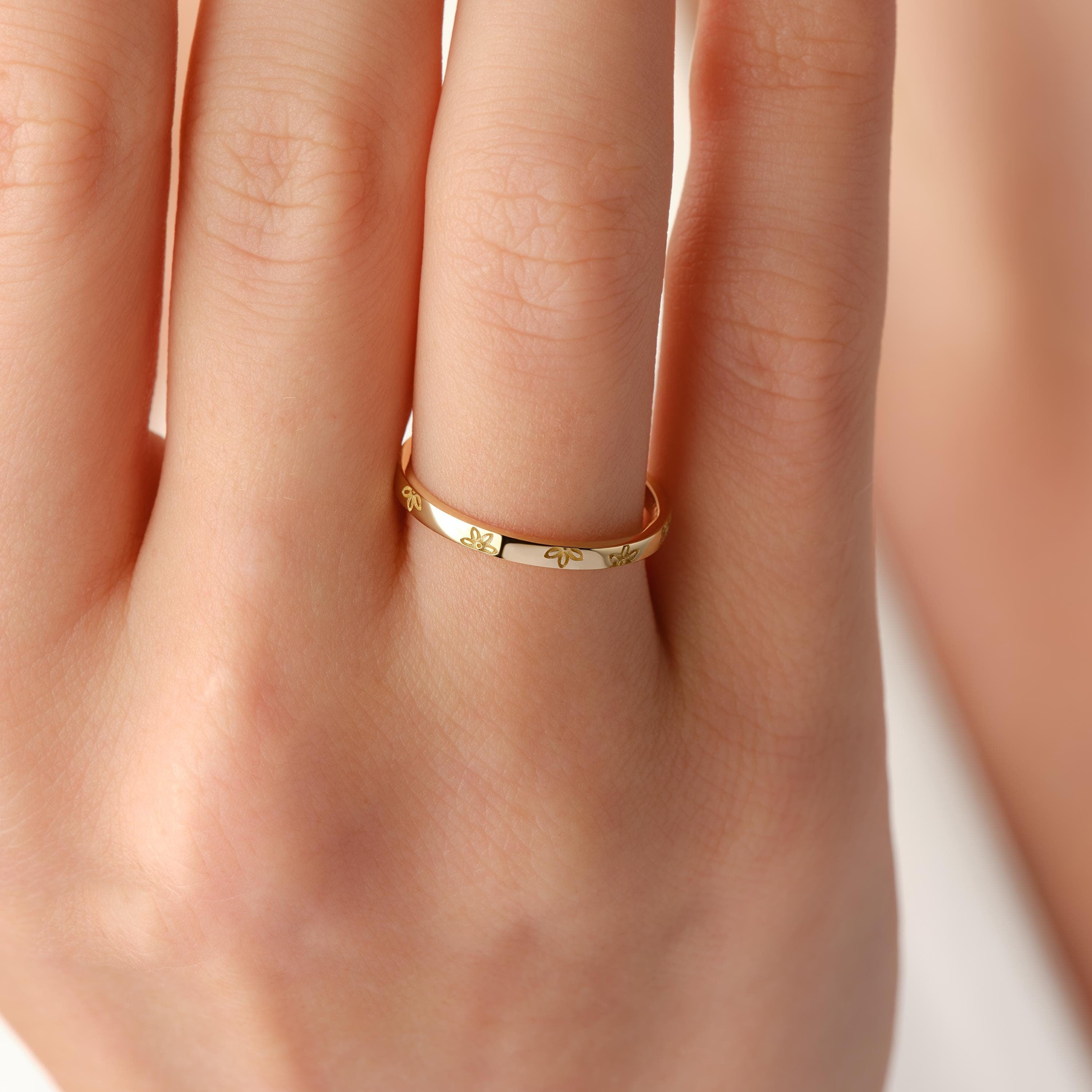 Solid Gold Floral Band Solid Gold Ring Comfort Fit