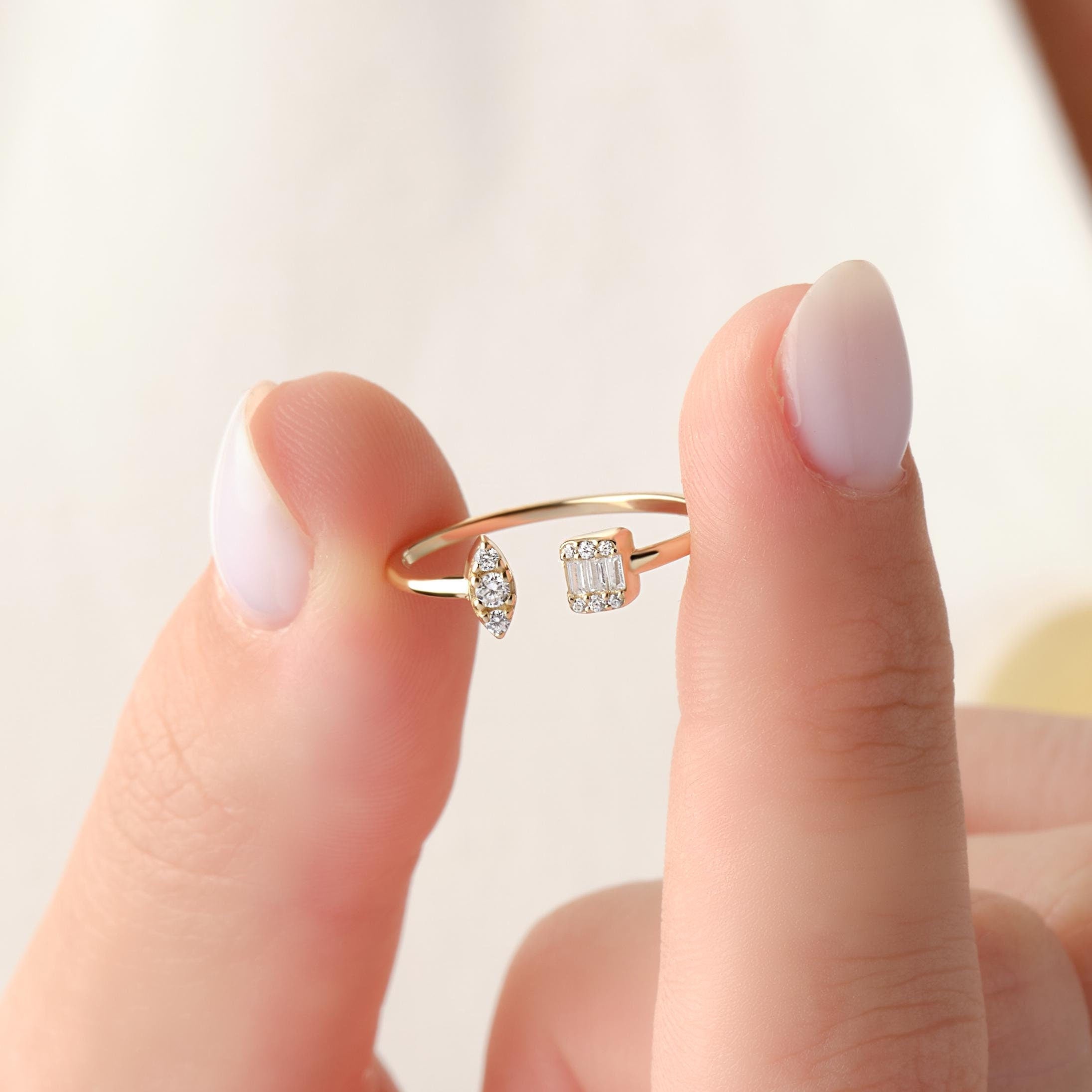 Open Cuff Gold Ring Solid Gold Band Diamond Cluster