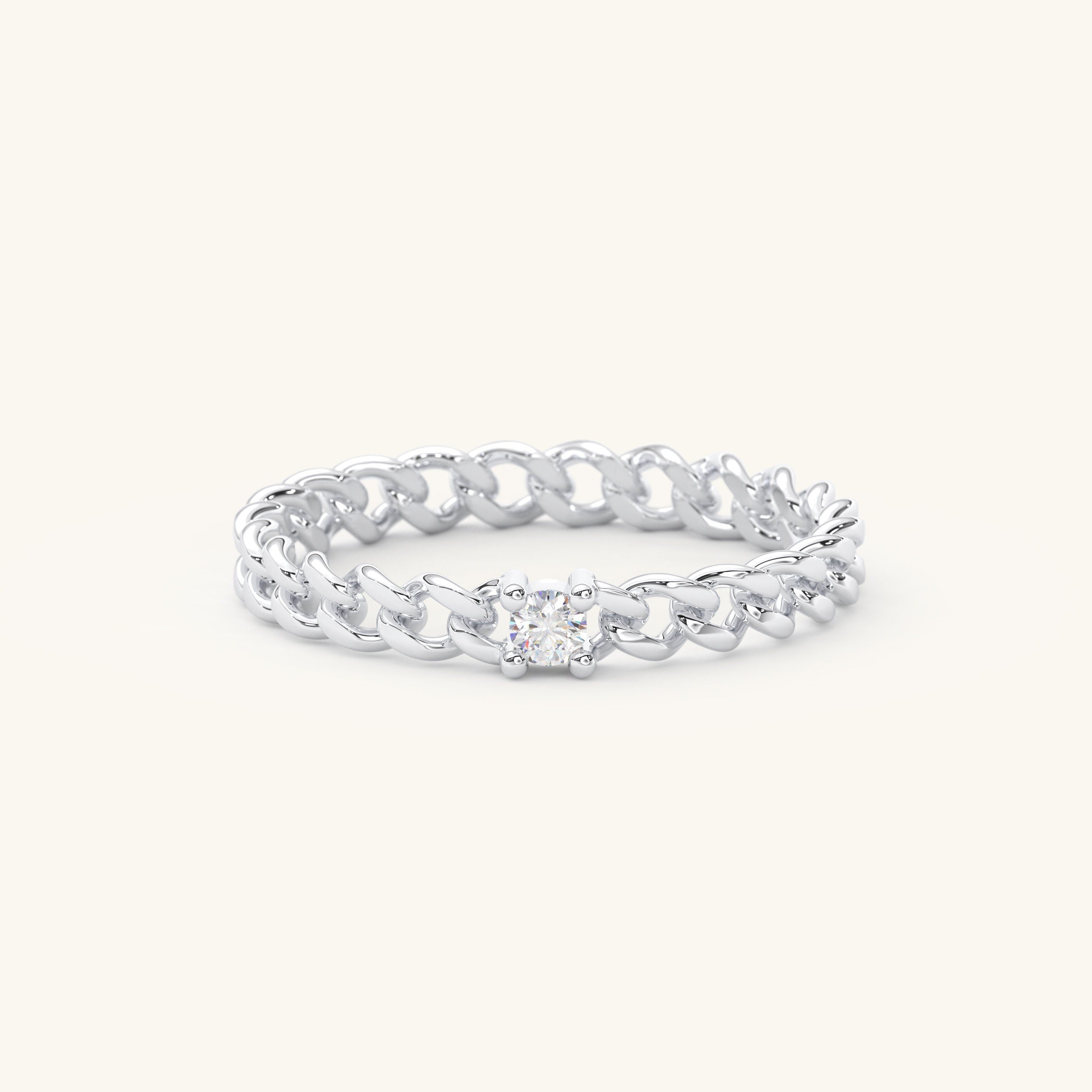 Solid Gold Cuban Link Diamond Ring