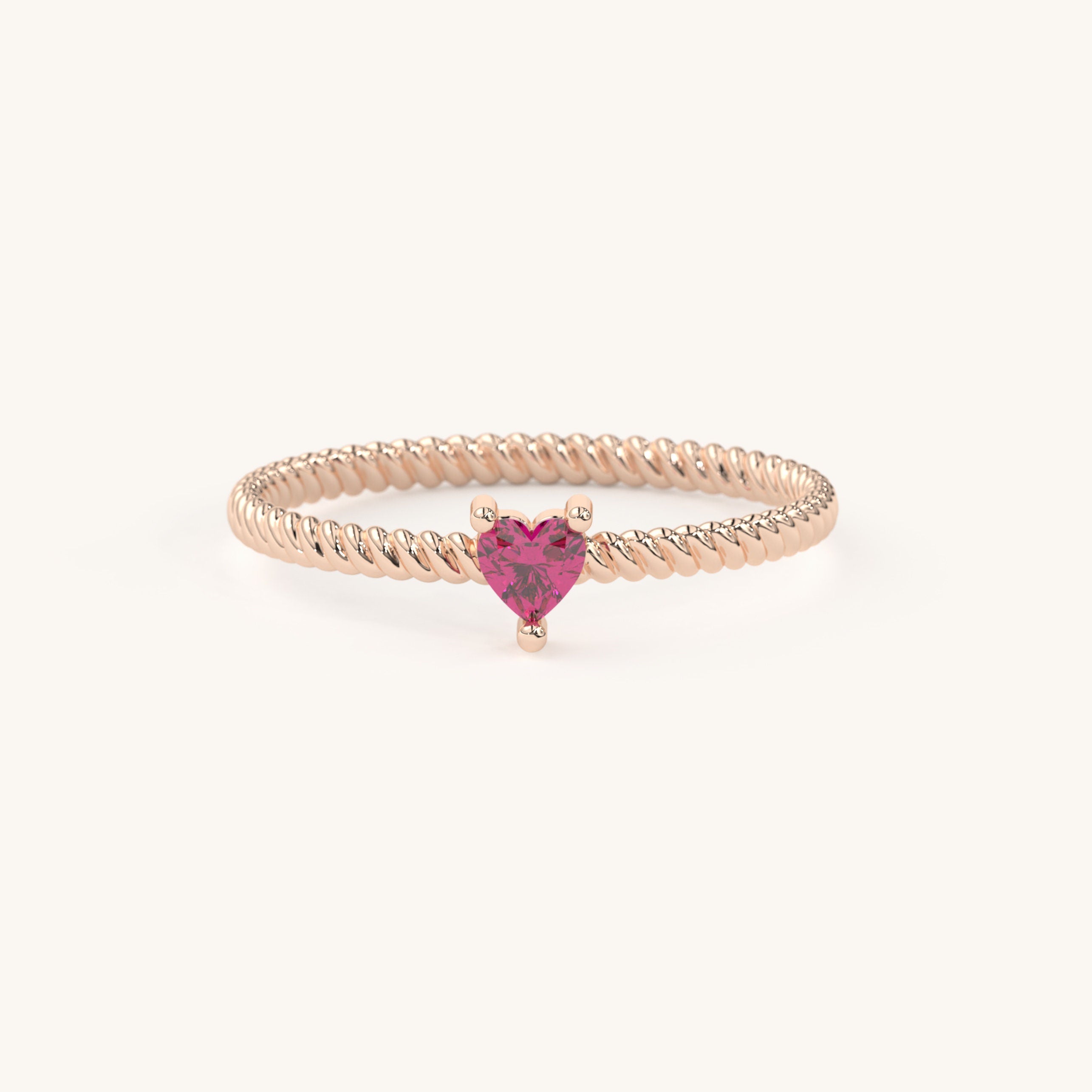Solid Gold Heart Ring Twisted Ruby Birthstone
