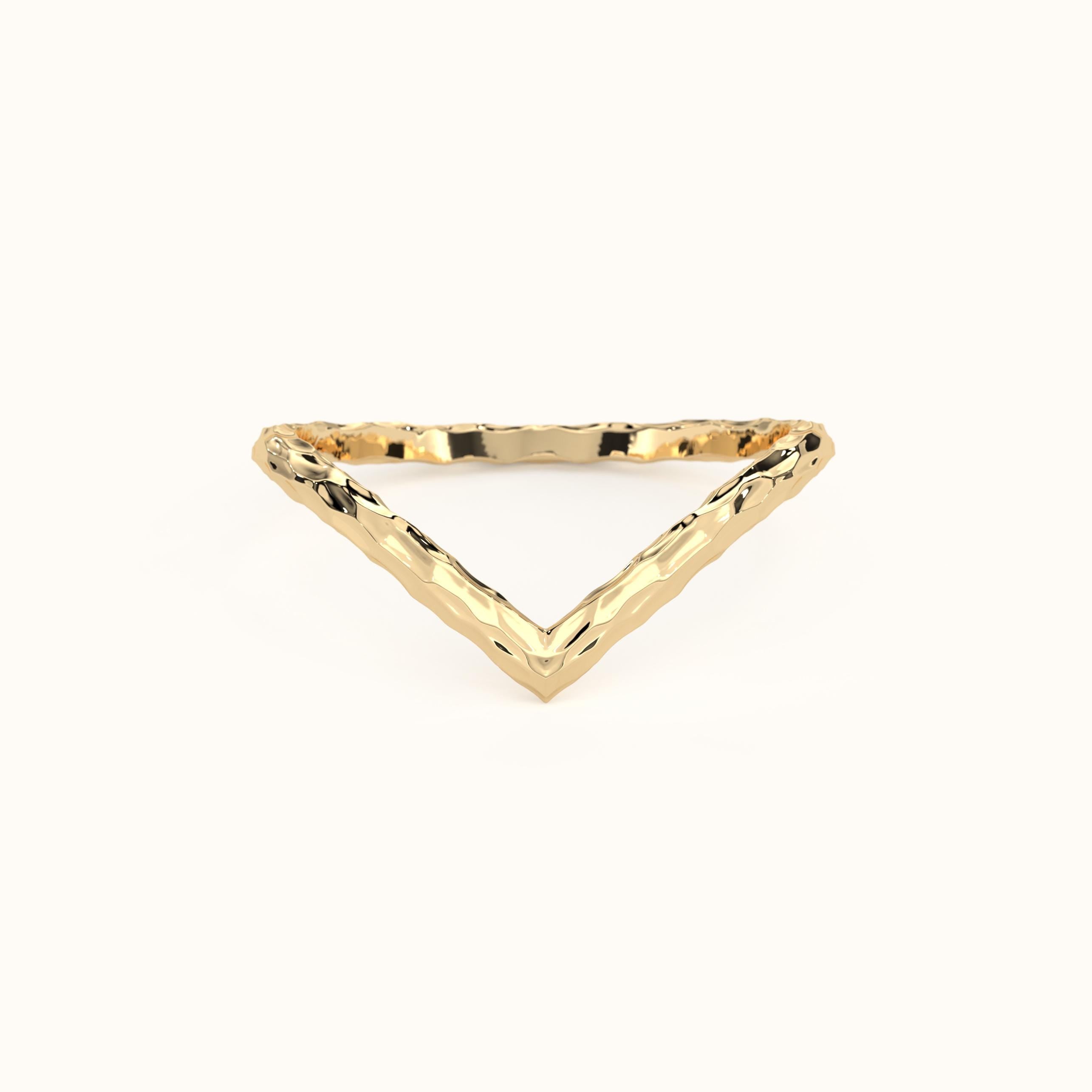 Hammered Gold Ring Slim Profile Chevron Band