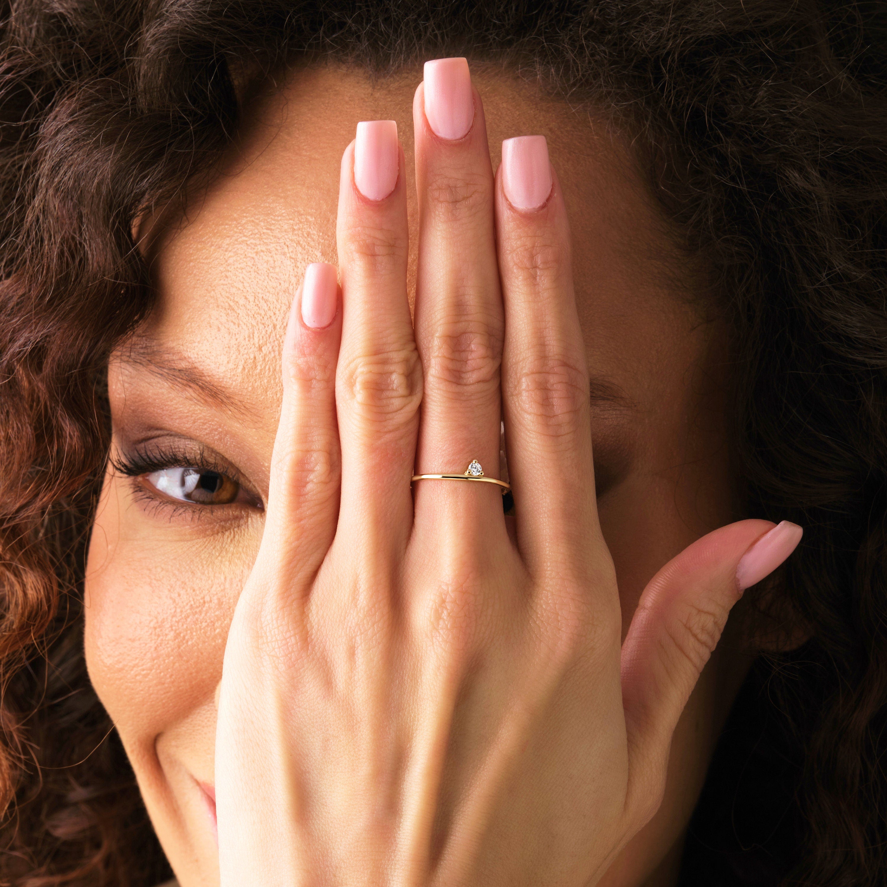 Floating CZ Diamond on Minimalist Round Band