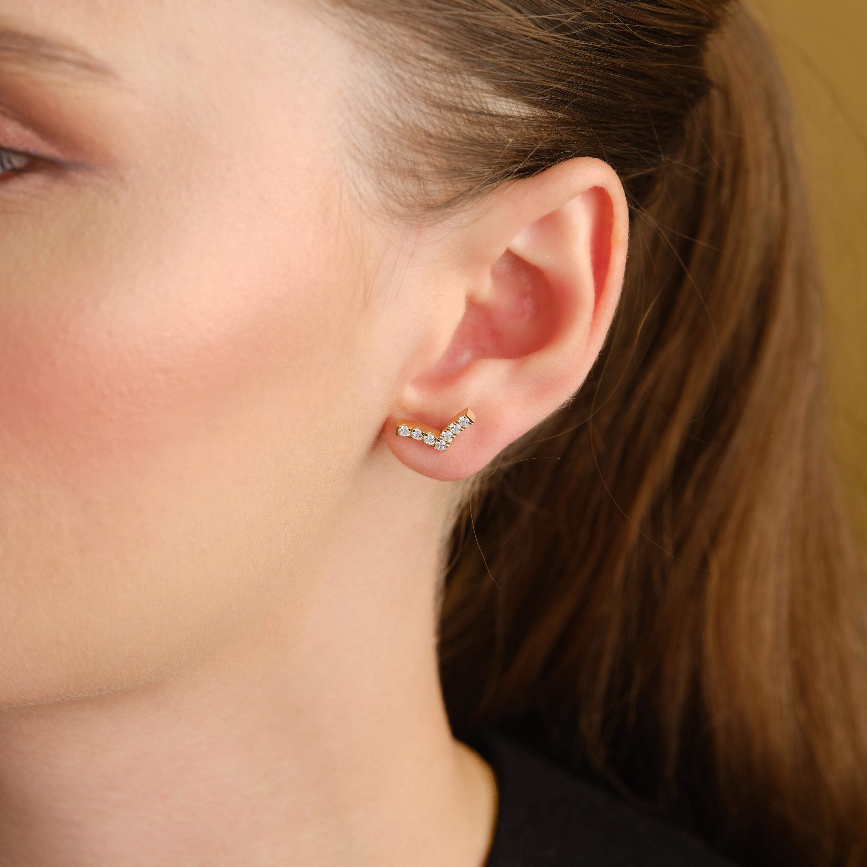 V Shaped Diamond Stud Earring