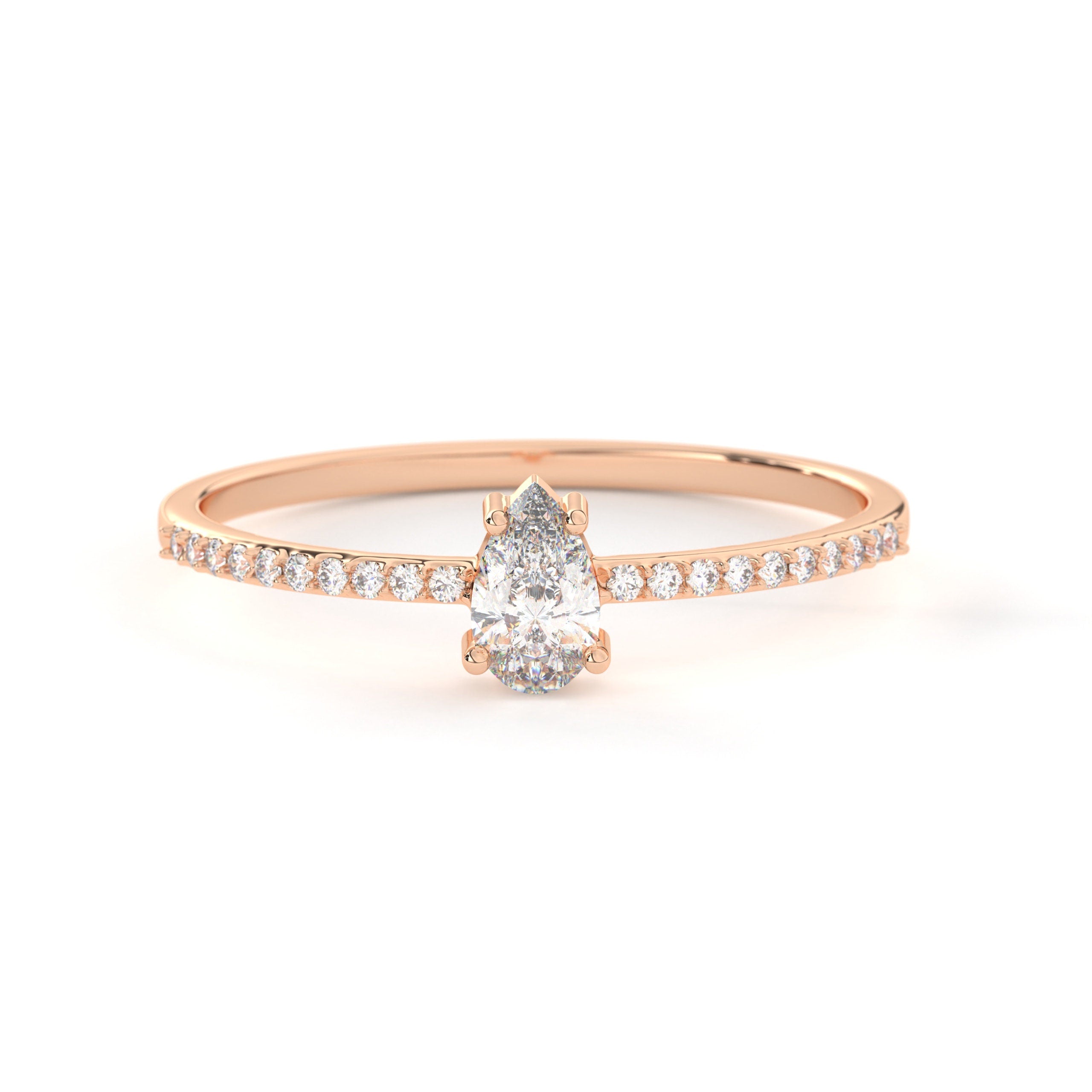 Pear Cut Diamond Ring Solid Gold Band