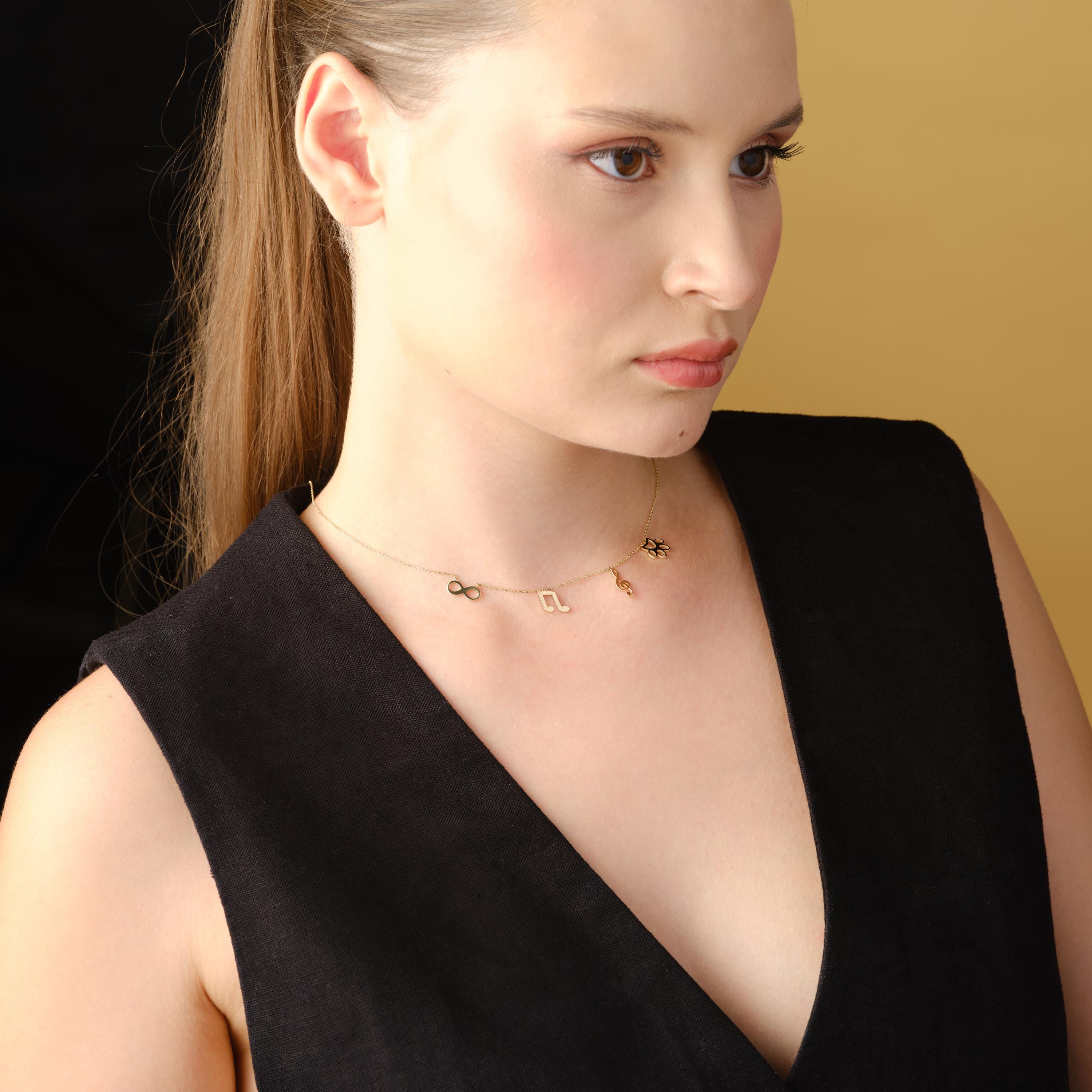 Gold Charm Necklace Customizable Paw Music Infinity