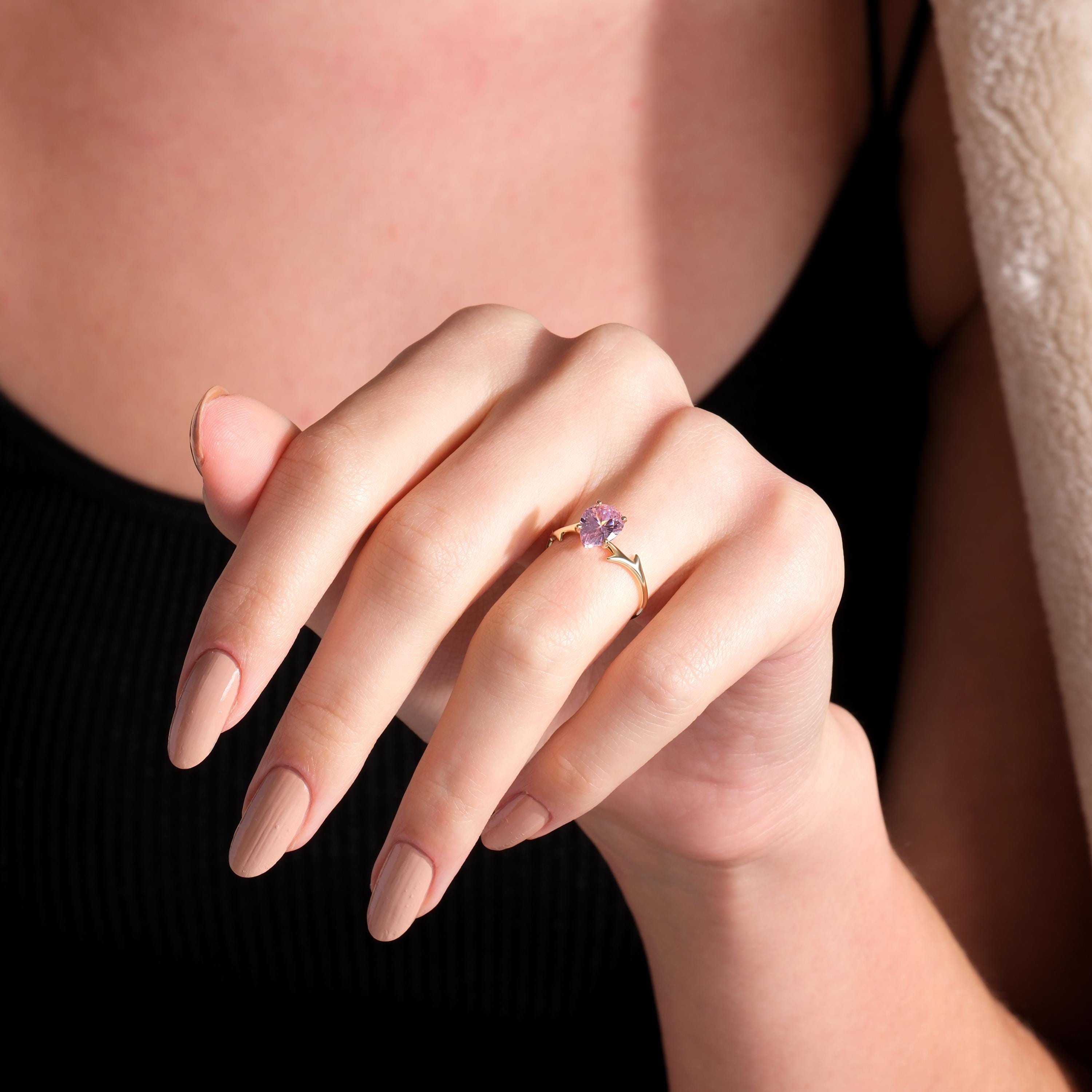 Pear Shaped Pink Ring Solid Gold Twig Style