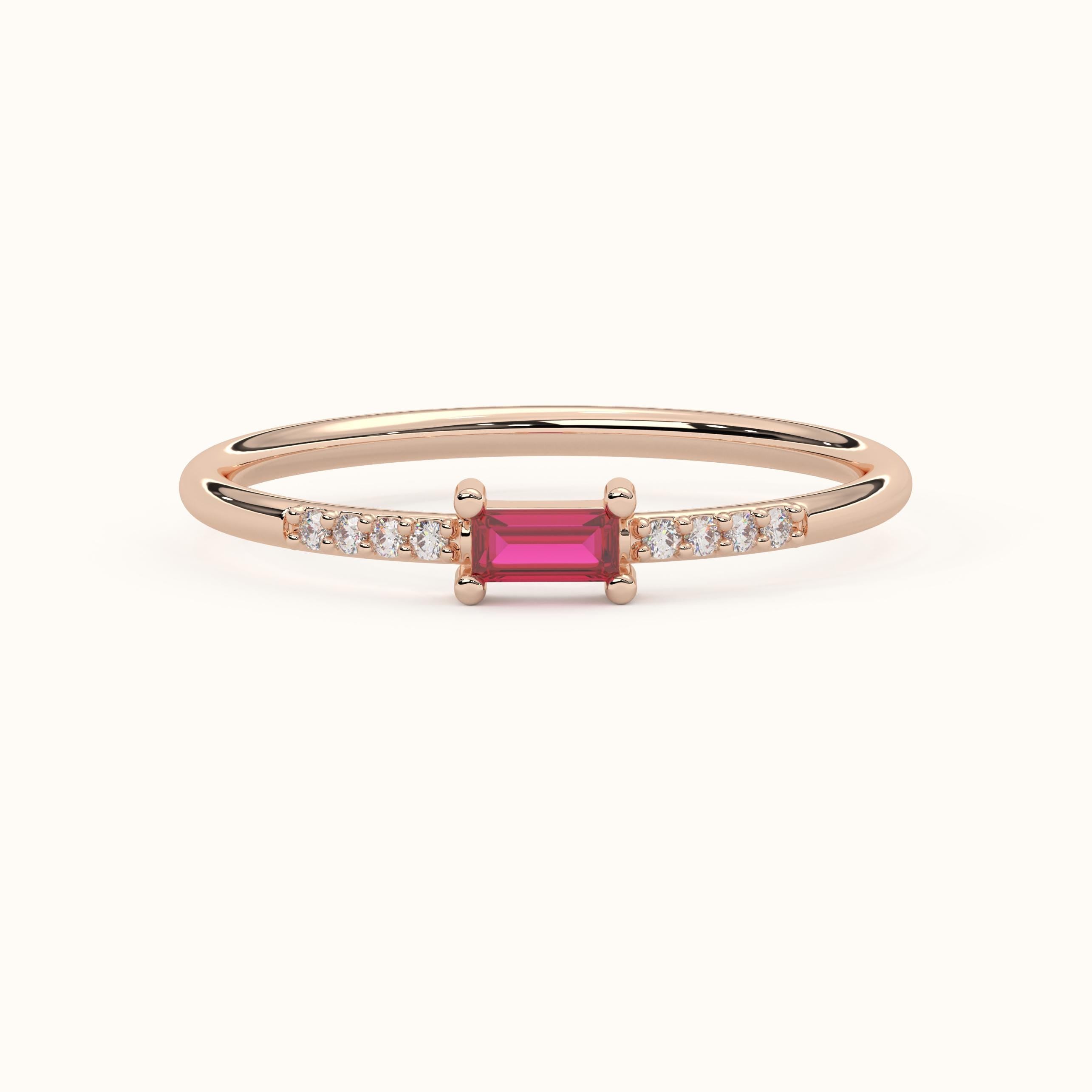 Ruby Baguette Ring Elegant Gold Gemstone Band