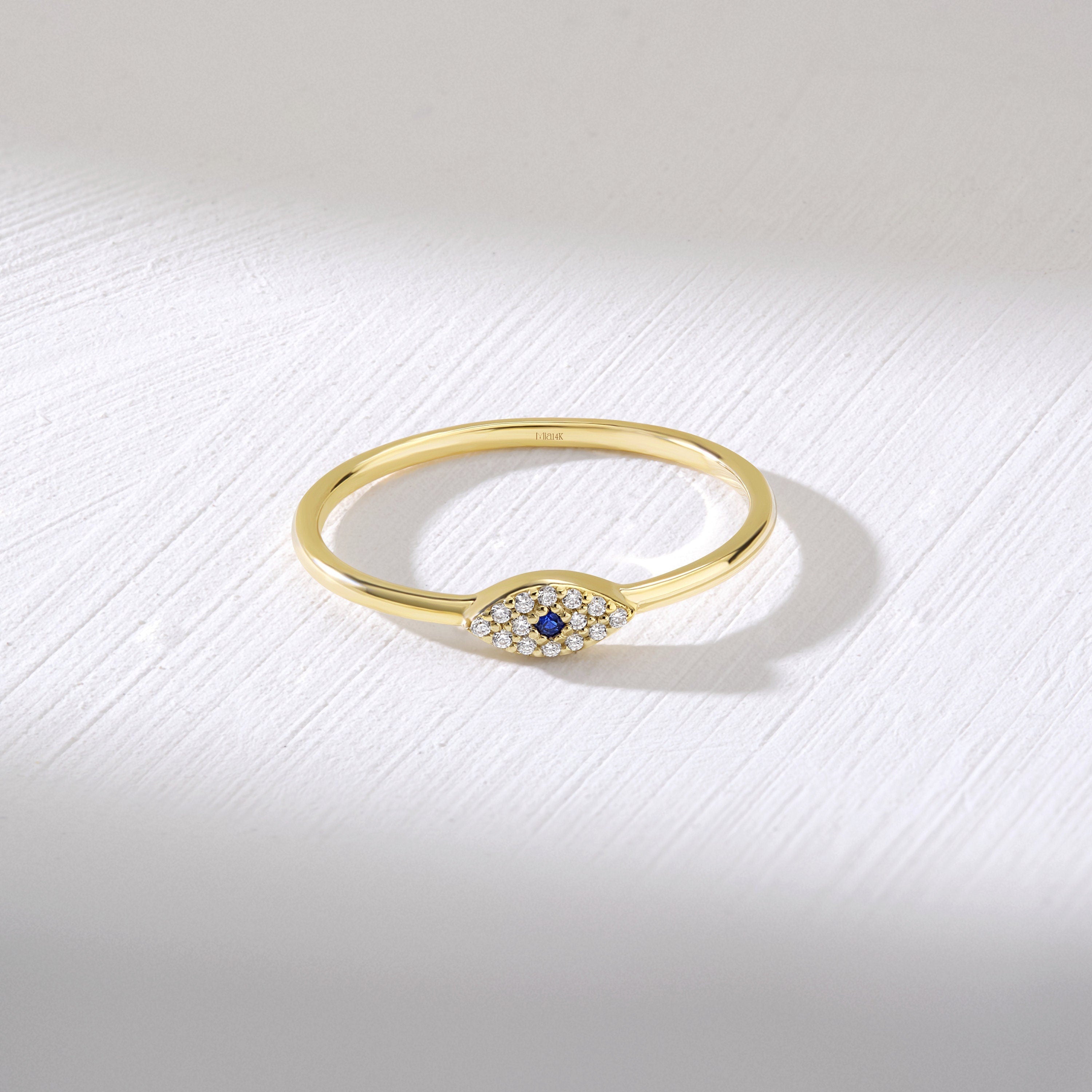 Blue Sapphire Evil Eye Ring Stackable Gold