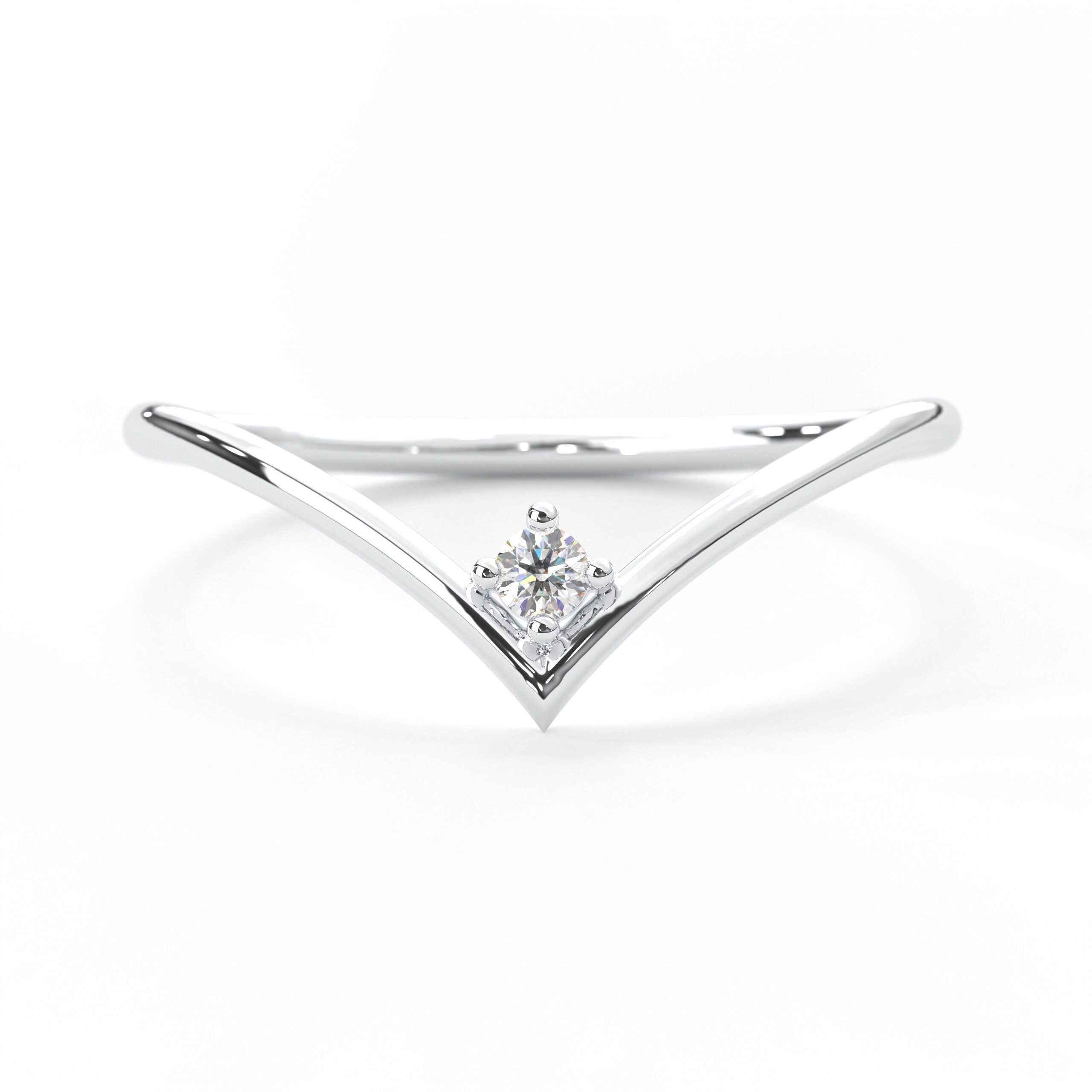 Dainty Diamond Chevron Band Stacking Wedding Band