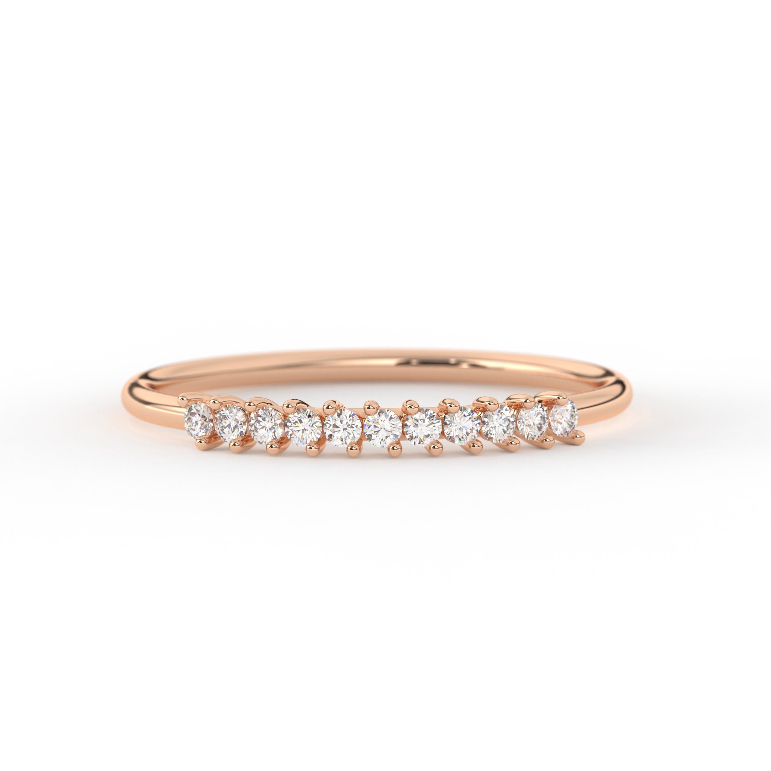 Delicate Gold Ring Stackable Band With Round Diamond