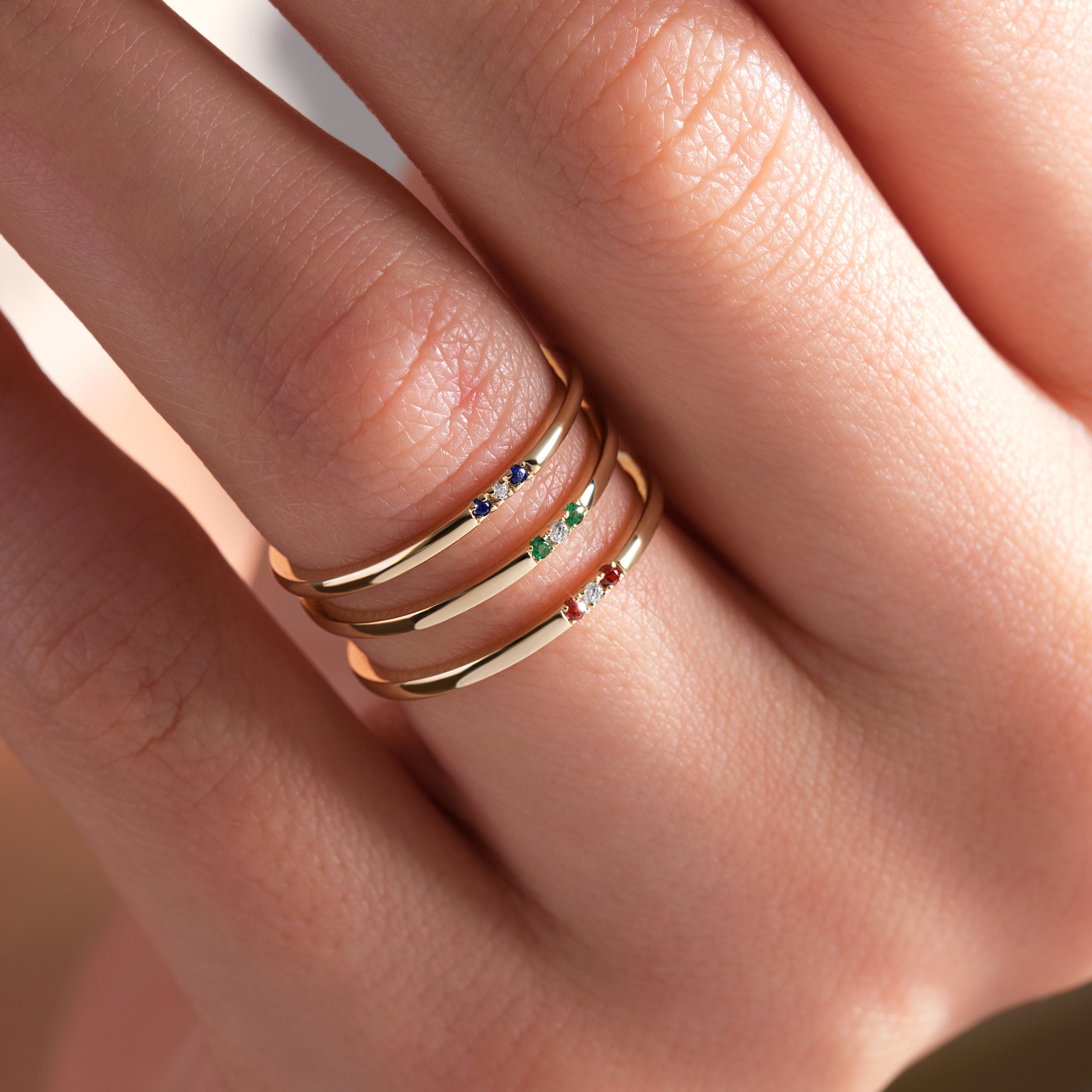 Minimalist Solid Gold Three Stone Band