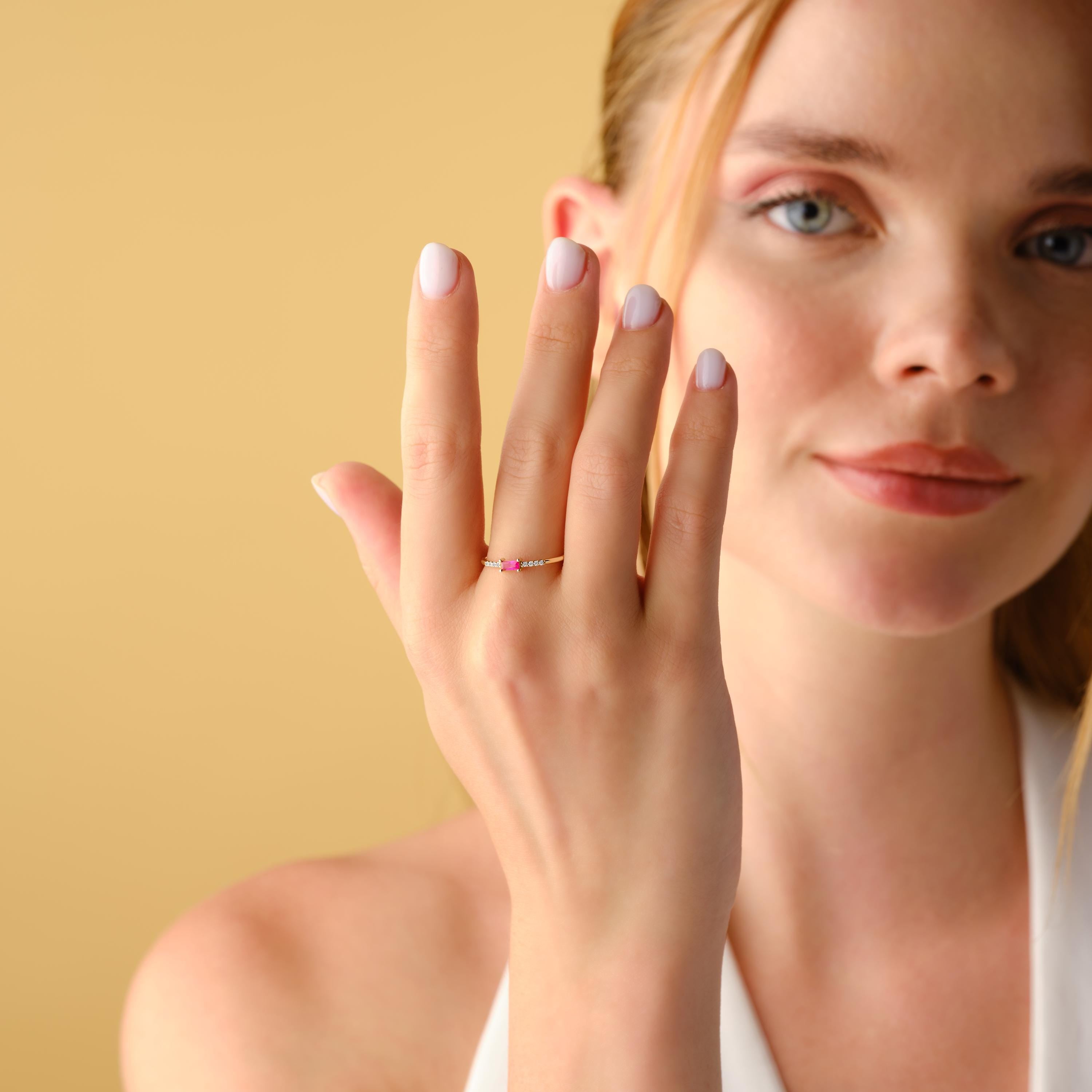 Ruby Baguette Ring Elegant Gold Gemstone Band