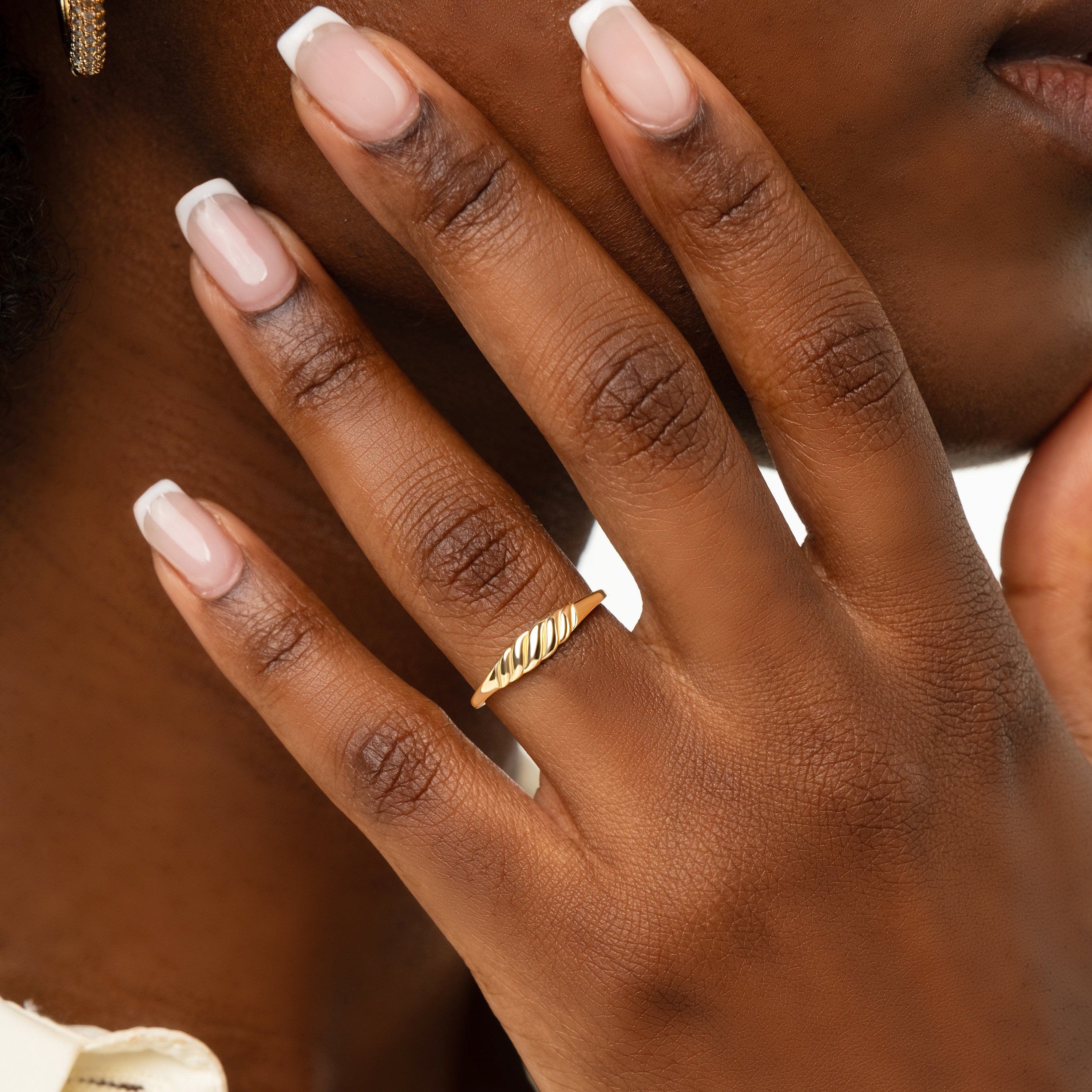 Gold Croissant Ring Twisted Stacking Band
