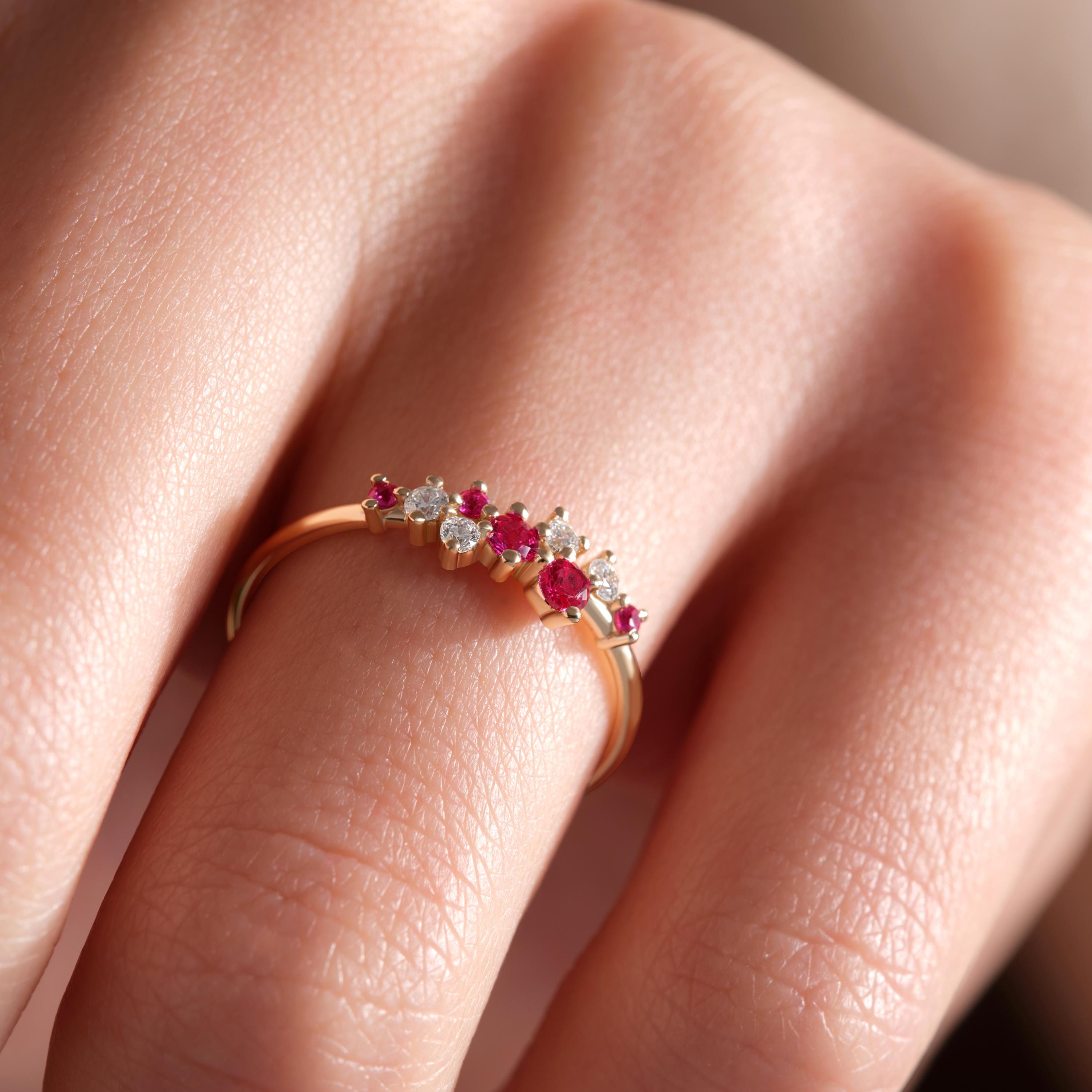 ruby gemstone cluster diamond ring