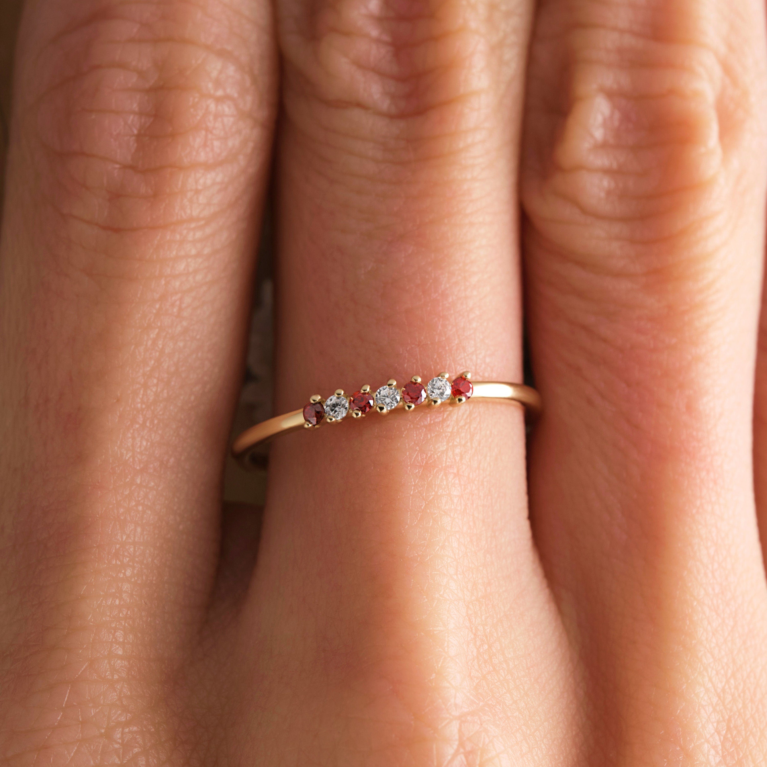 14k Rose Gold Garnet Ring Dainty Stackable Band