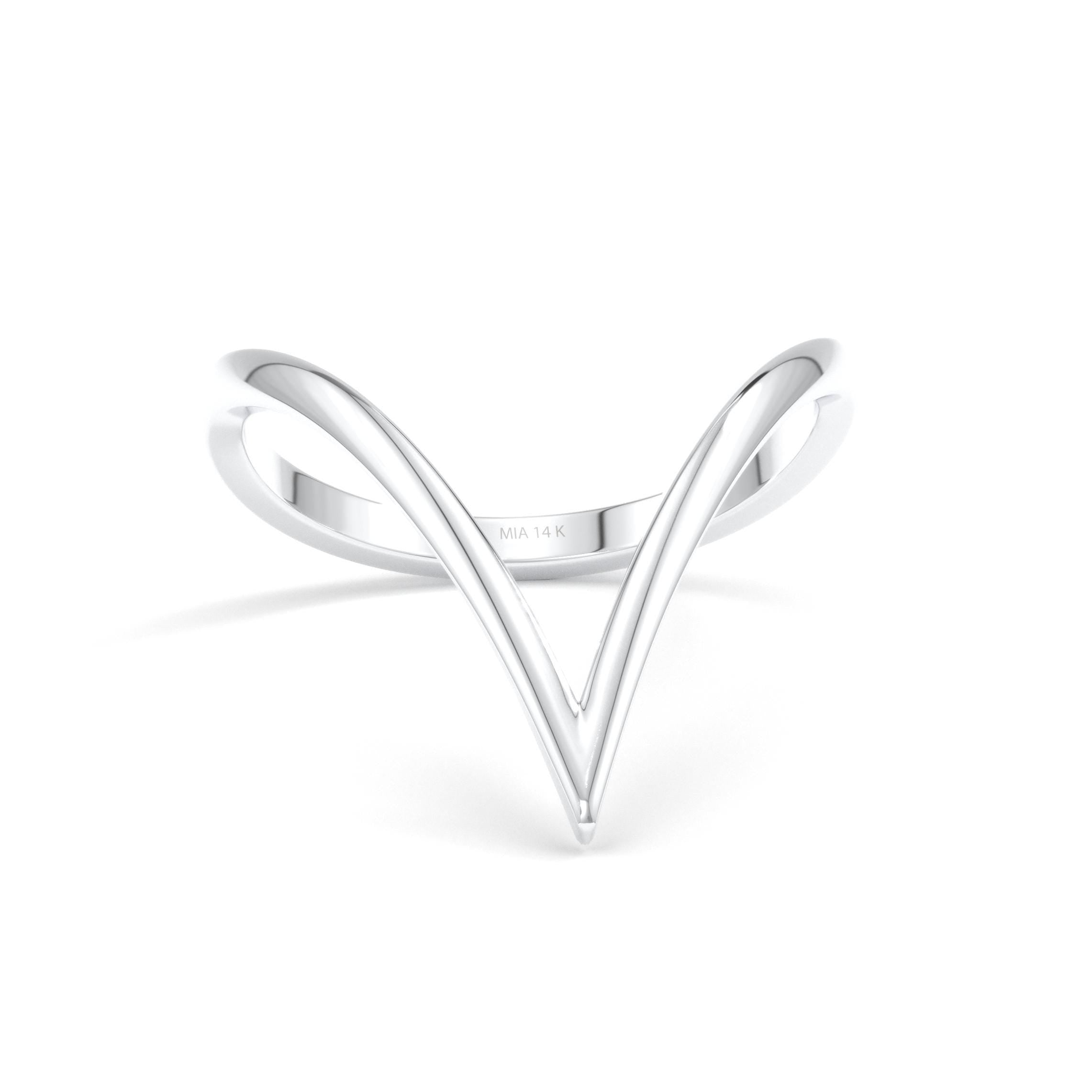 white gold V shape band ring