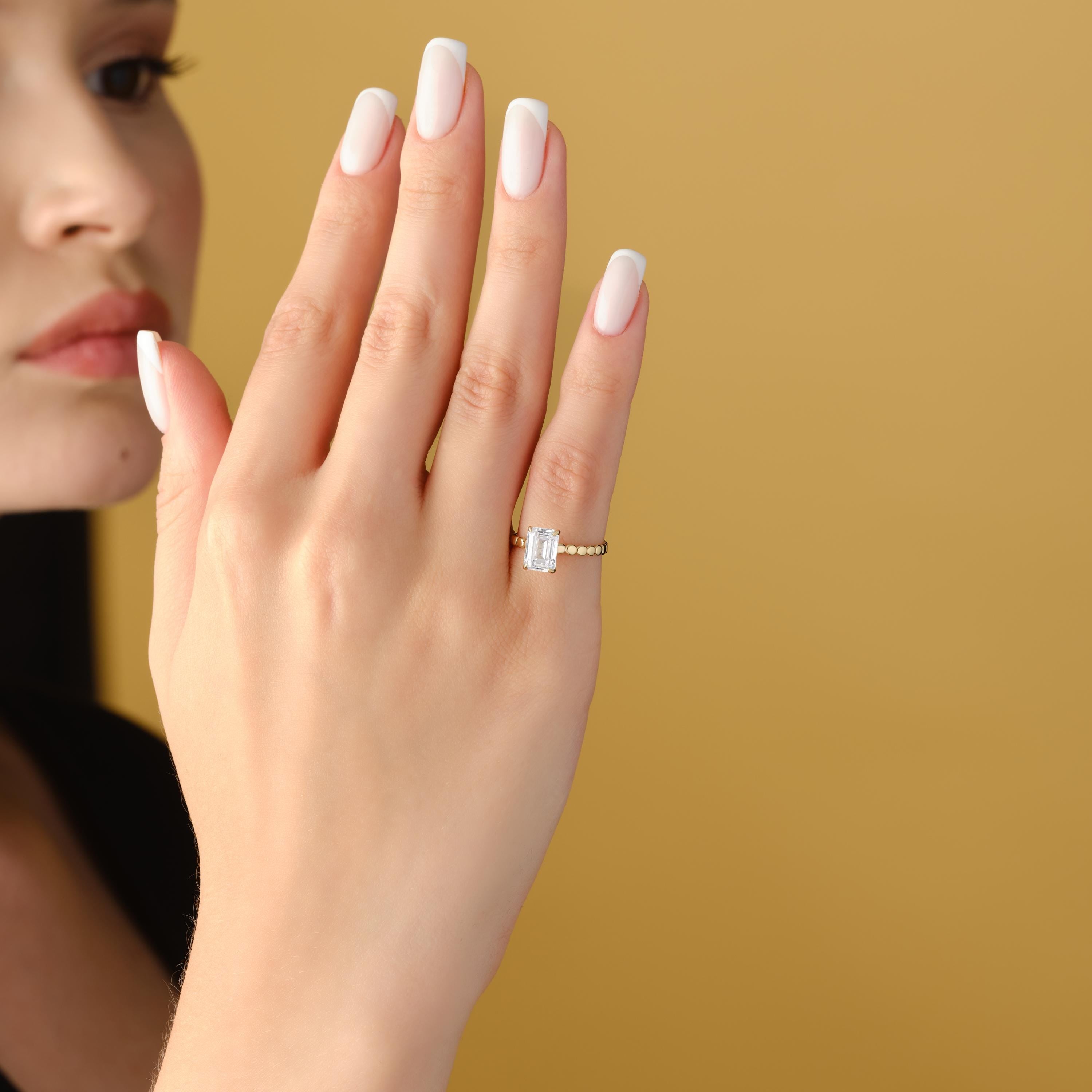 Emerald Cut Ring Solitaire Gold Band Handcrafted Jewelry