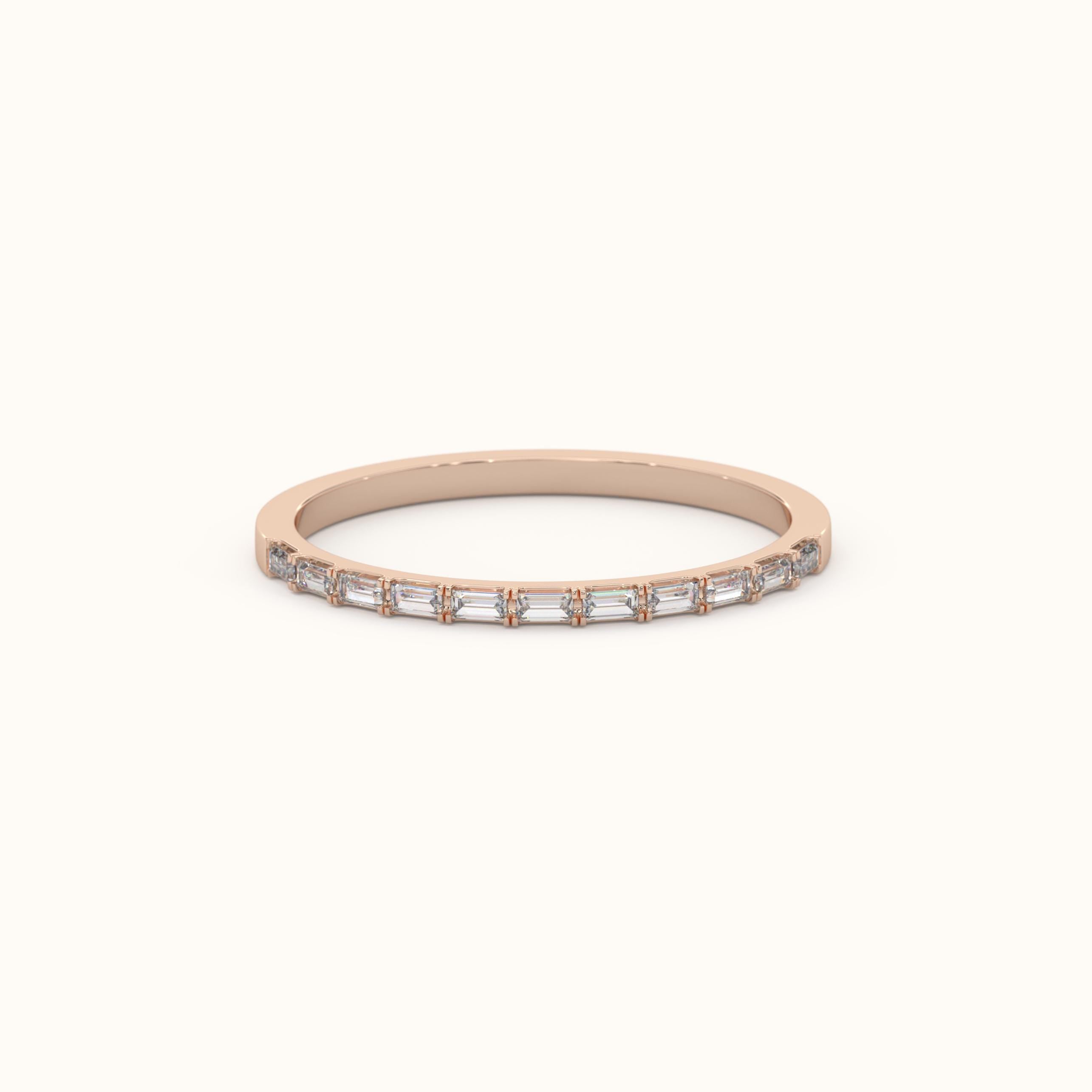Baguette Diamond Ring Solid Gold Band