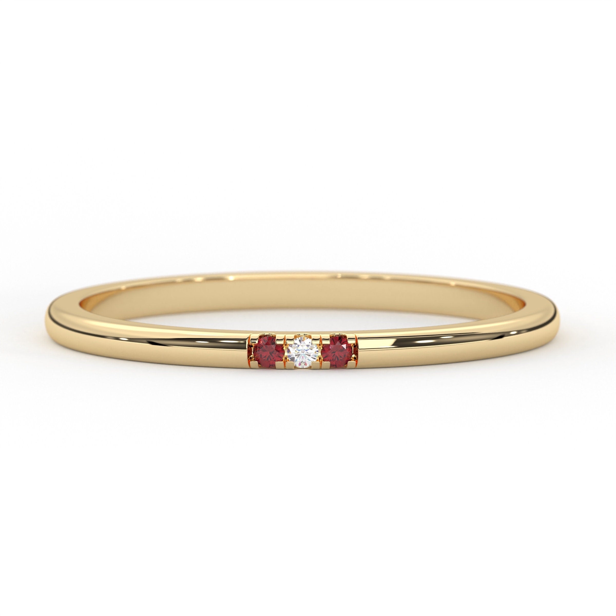 Minimalist Garnet Ring Delicate Gold Band