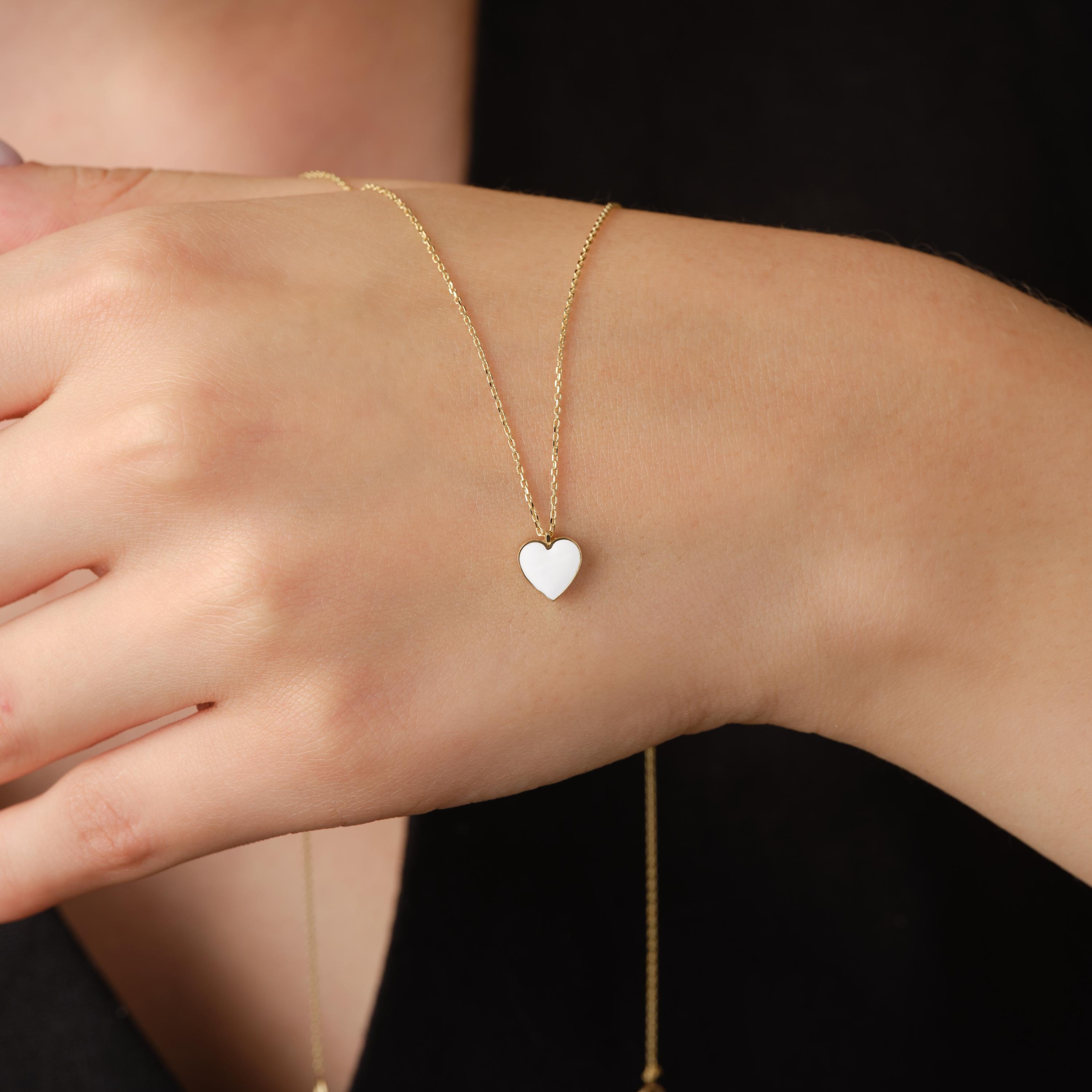 Gold Heart Pendant Black Enamel Necklace Dainty Valentine Gift