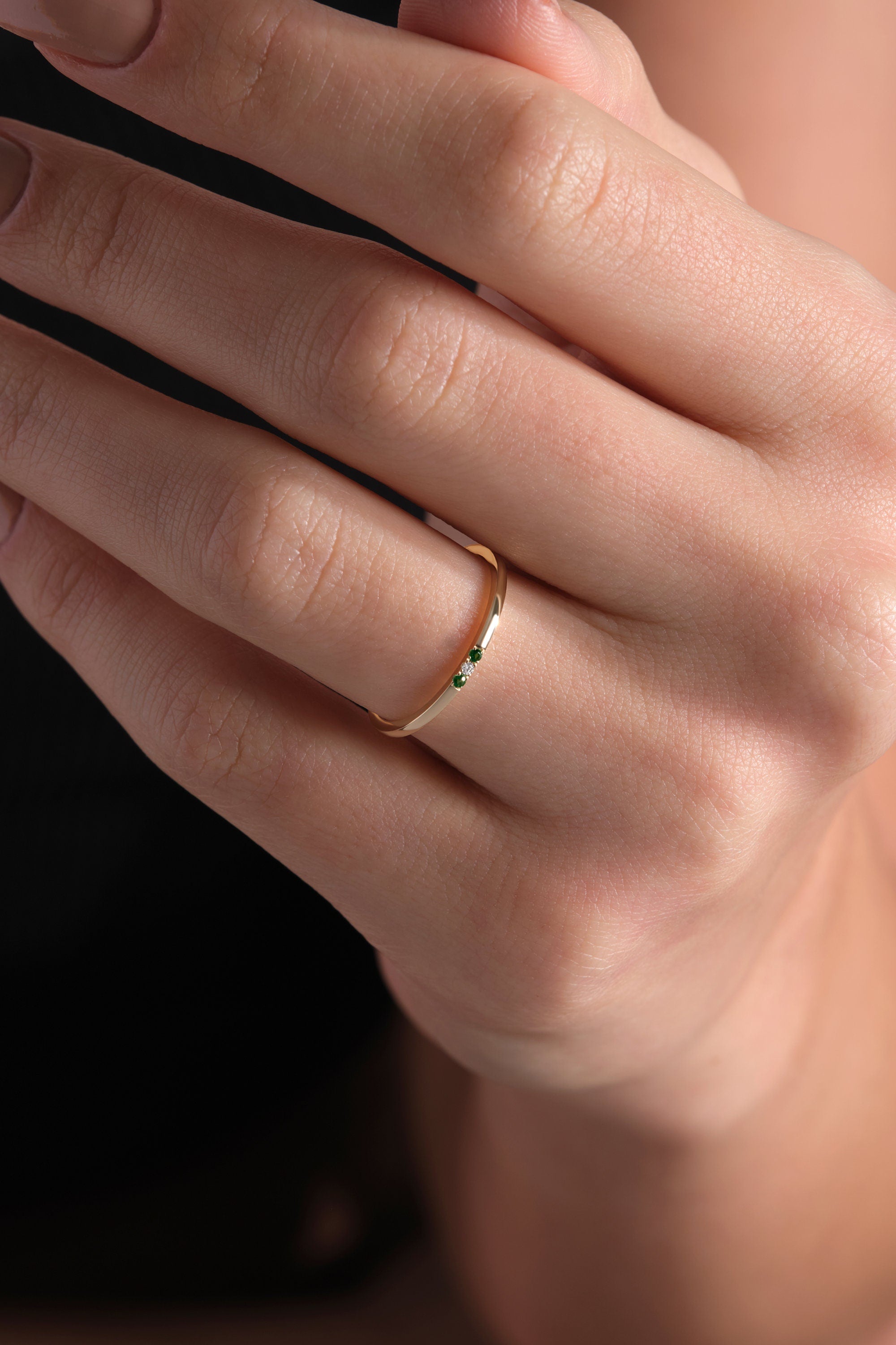 Minimalist Solid Gold Three Stone Band