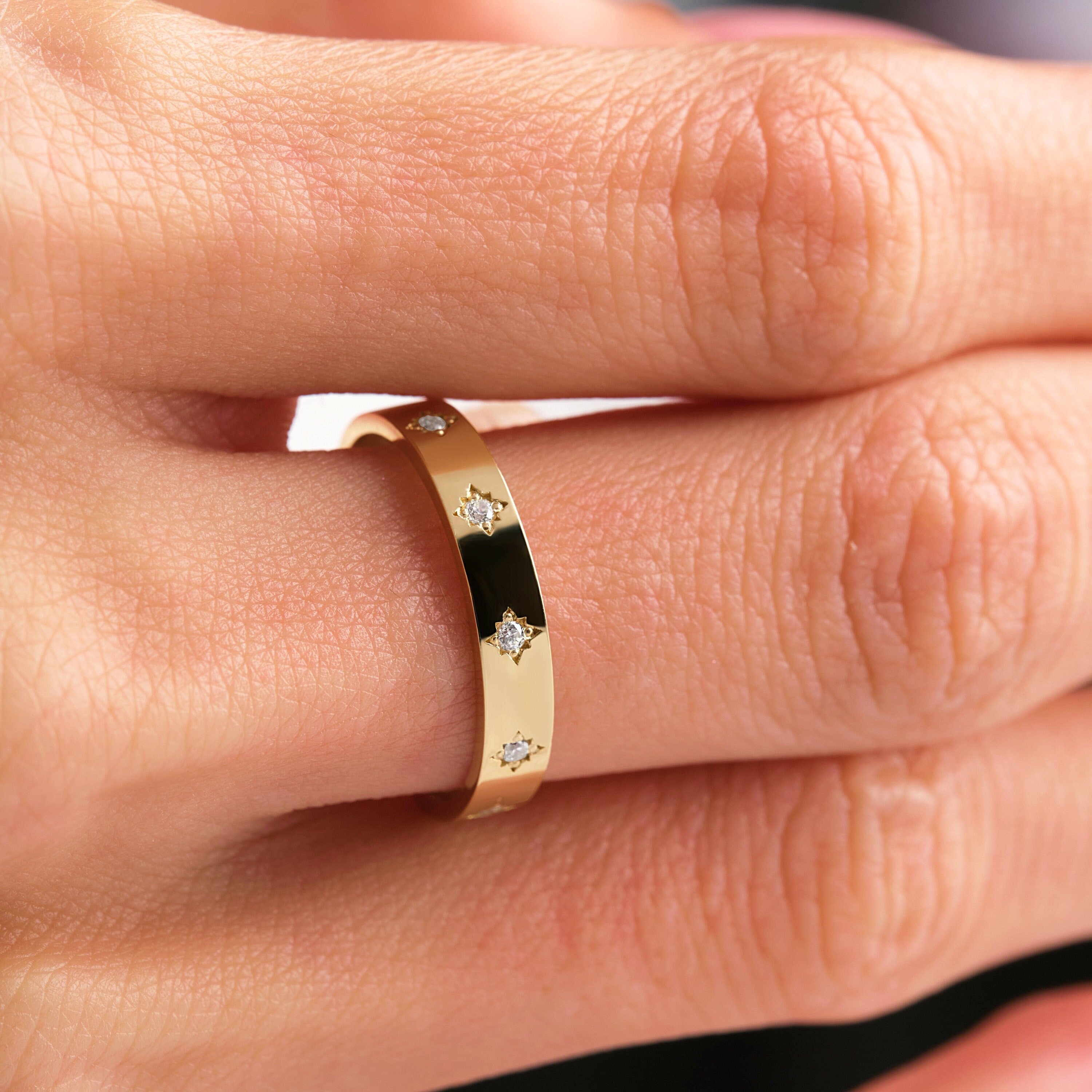 Celestial Diamond Starburst Gold Ring