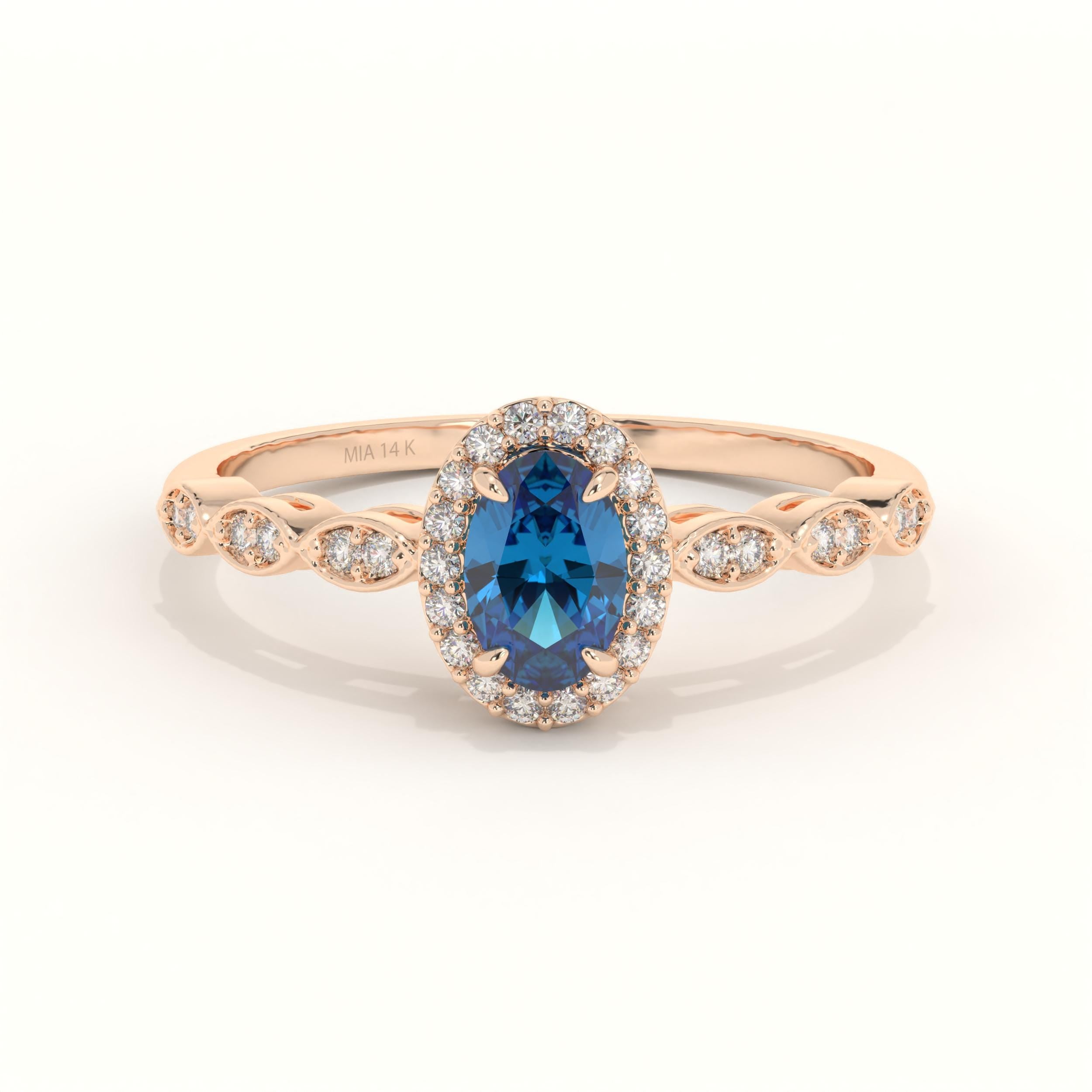 Solid Gold Blue Topaz Engagement Ring