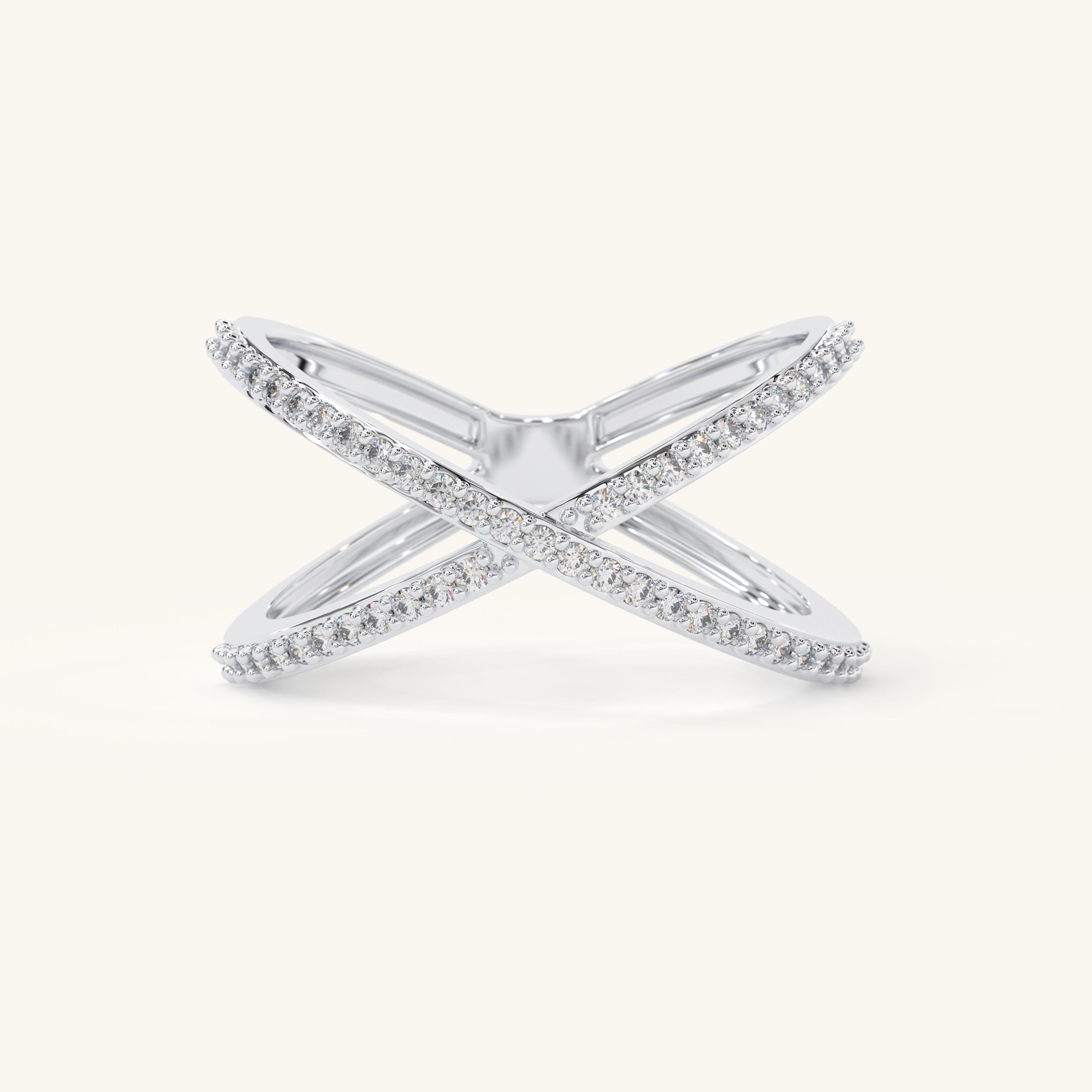 Handmade Solid Gold Criss Cross Band with Diamonds