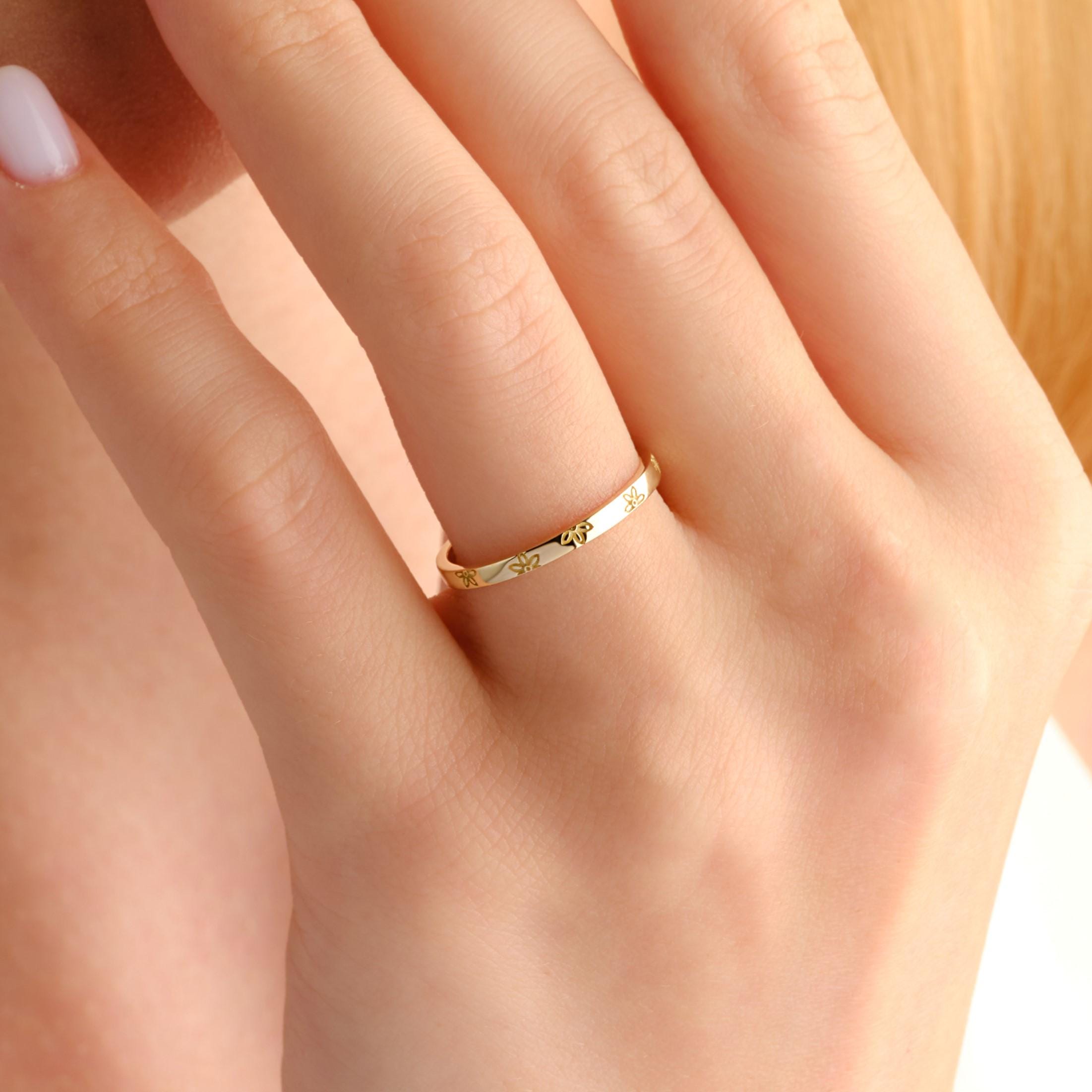 Solid Gold Floral Band Solid Gold Ring Comfort Fit