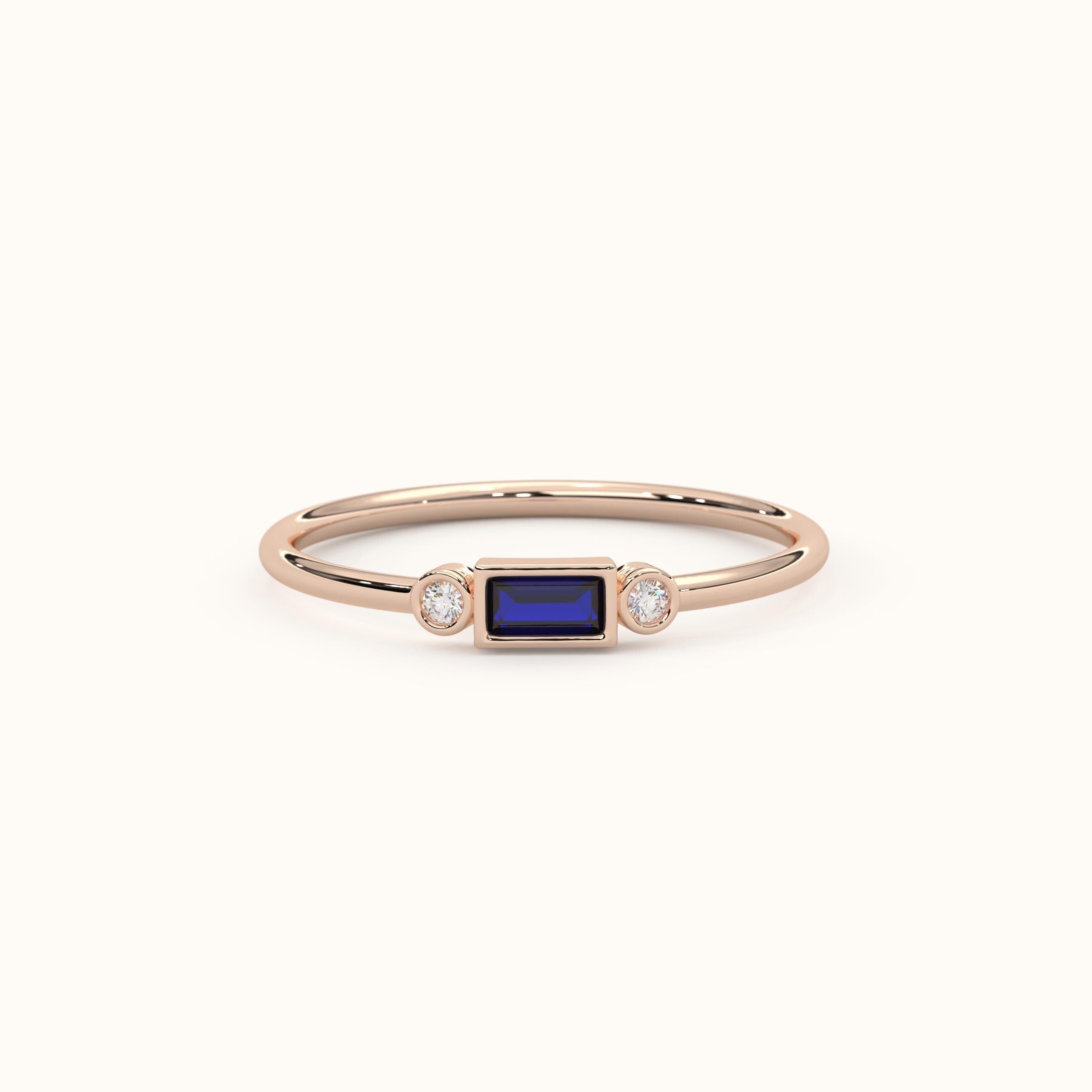 Bezel Sapphire Ring Dainty Blue Birthstone