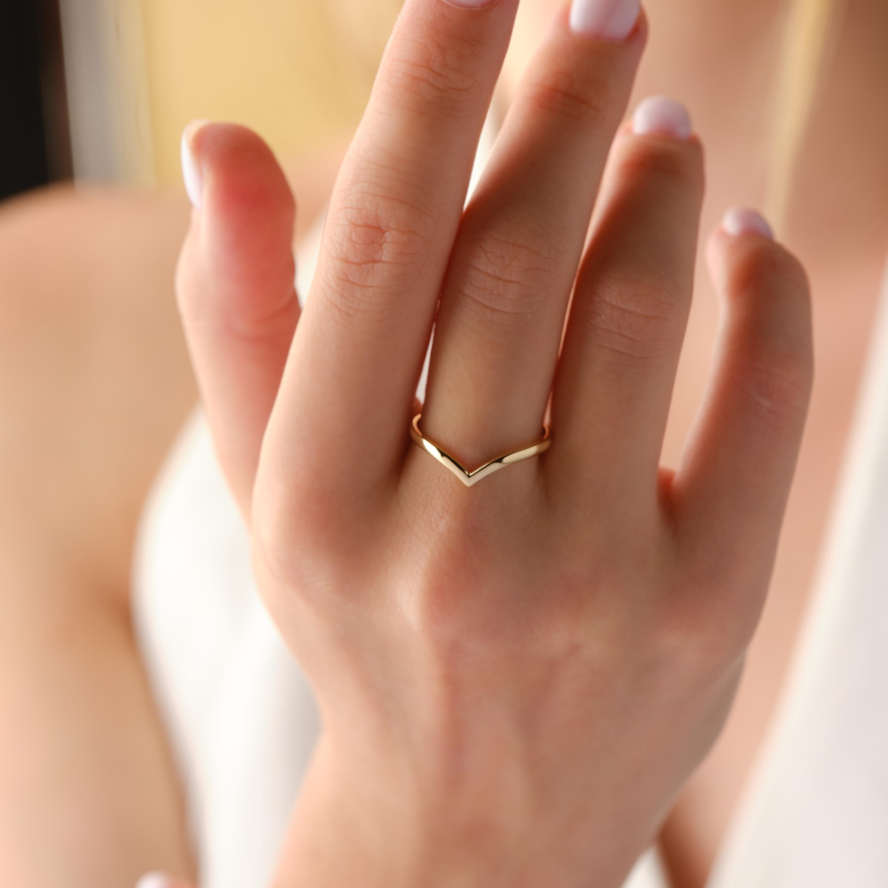 Gold Chevron Ring Contoured Comfortable Band