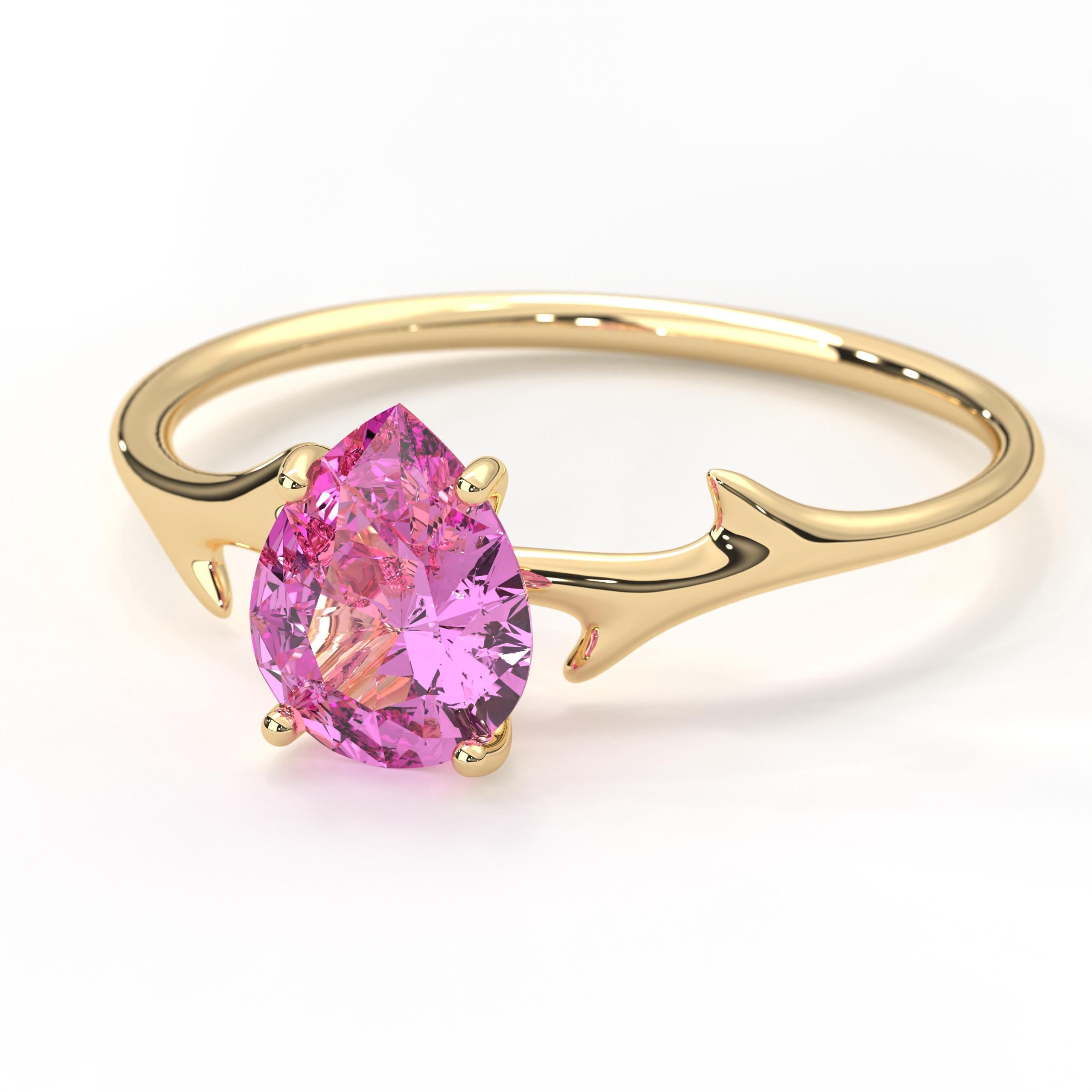 Pear Shaped Pink Ring Solid Gold Twig Style