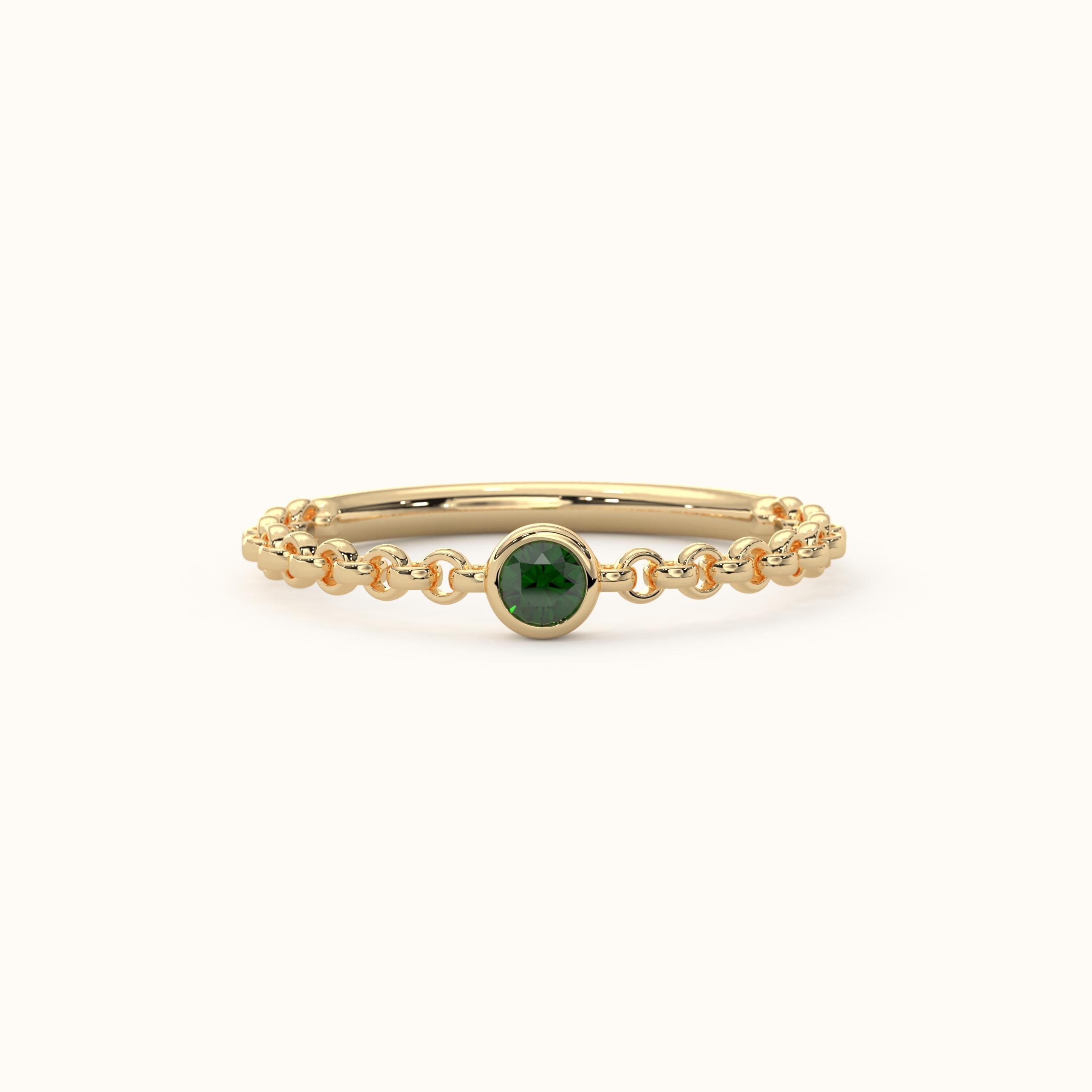 14K Solid Gold Chain Band Emerald Ring