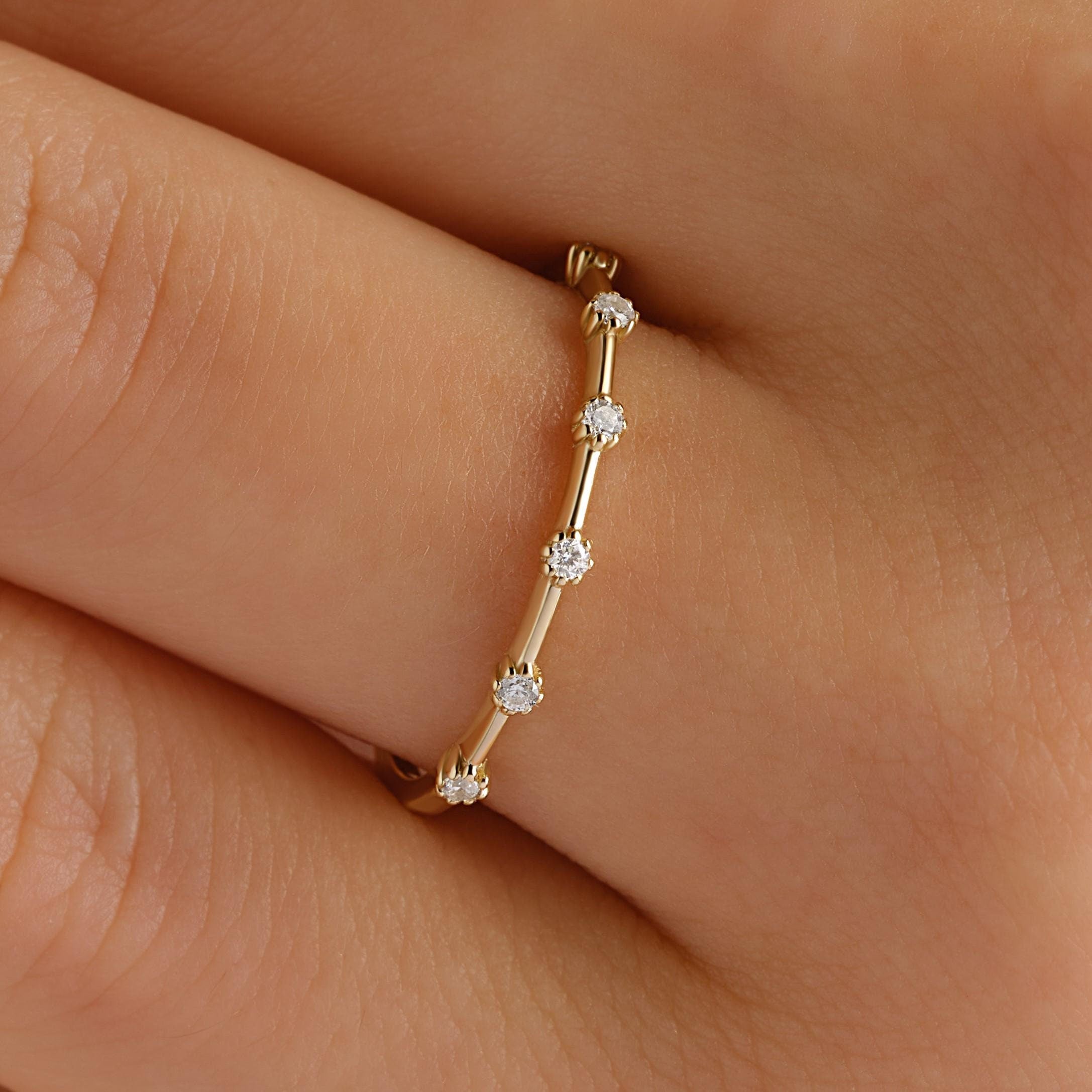 14k Gold Stacking Ring Dainty Diamond Band