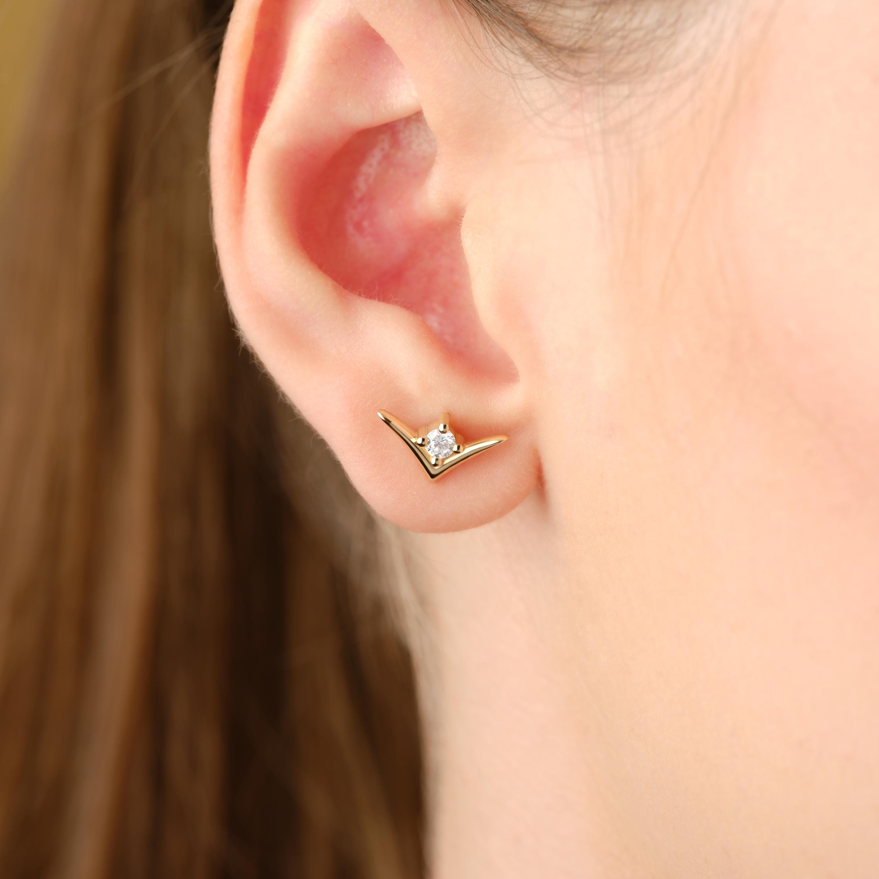 14k Gold Stud Earrings Solid Gold Chevron Design