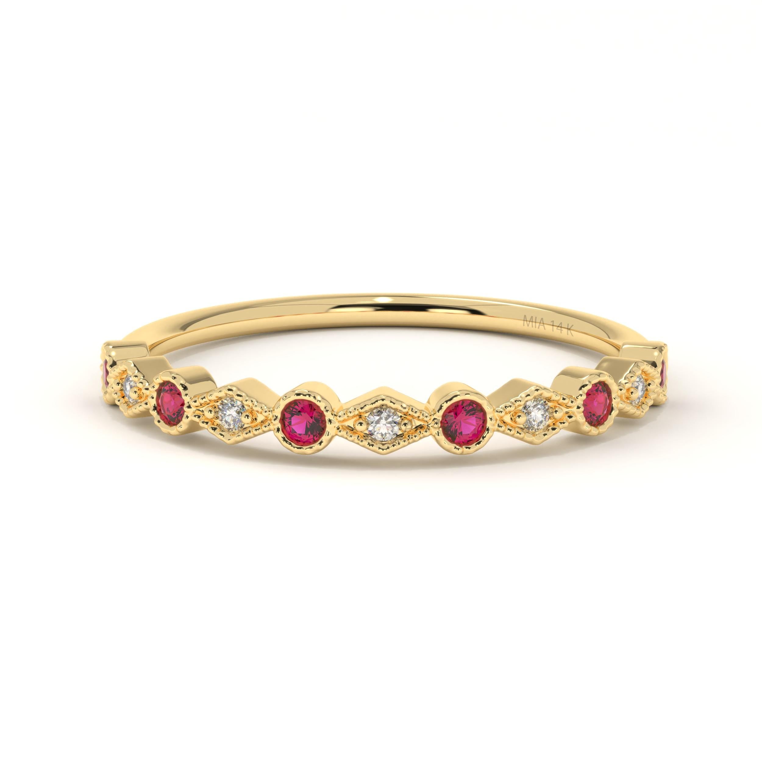Solid Gold Ruby Ring Dainty Bezel Setting