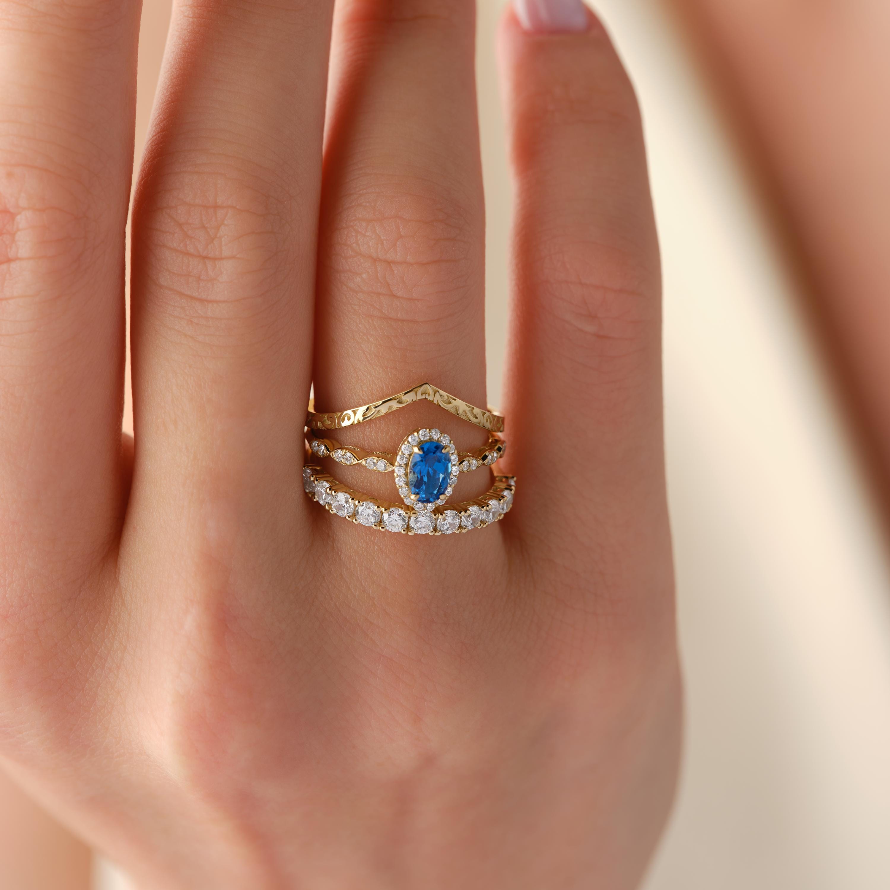 solid gold wedding and engagement rings stack